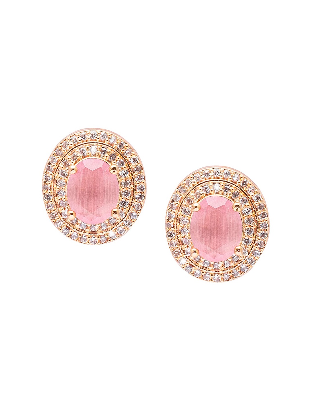 

Shining Jewel - By Shivansh Women Rose Gold-Plated Oval Studs Earrings