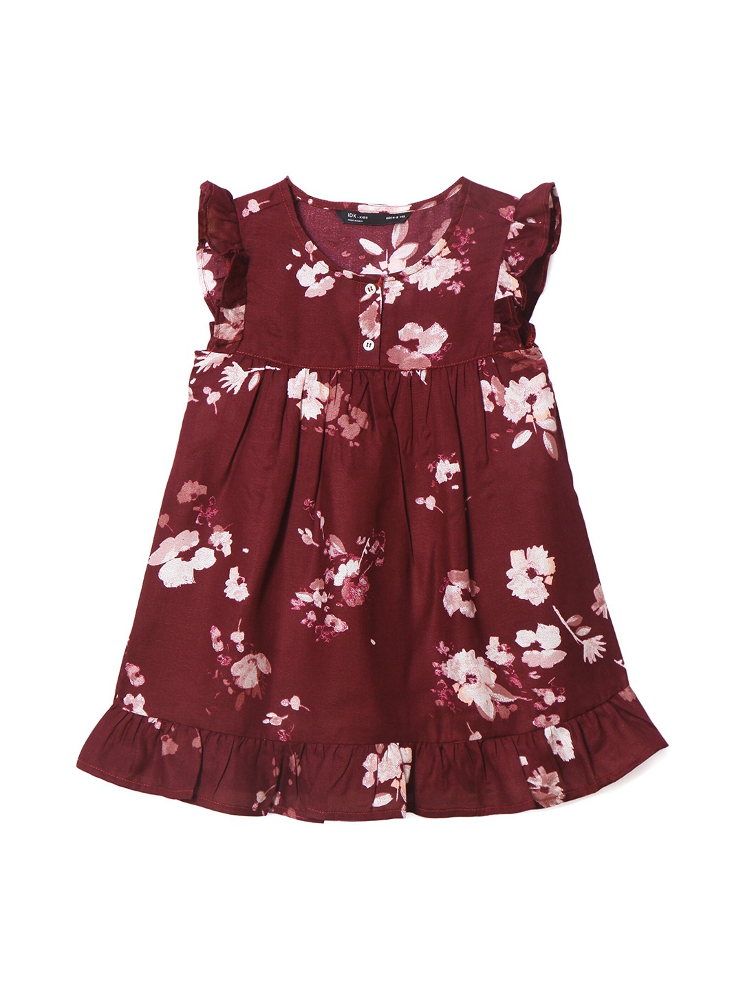 

IDK Girls Floral Printed Fit & Flare Dress, Maroon