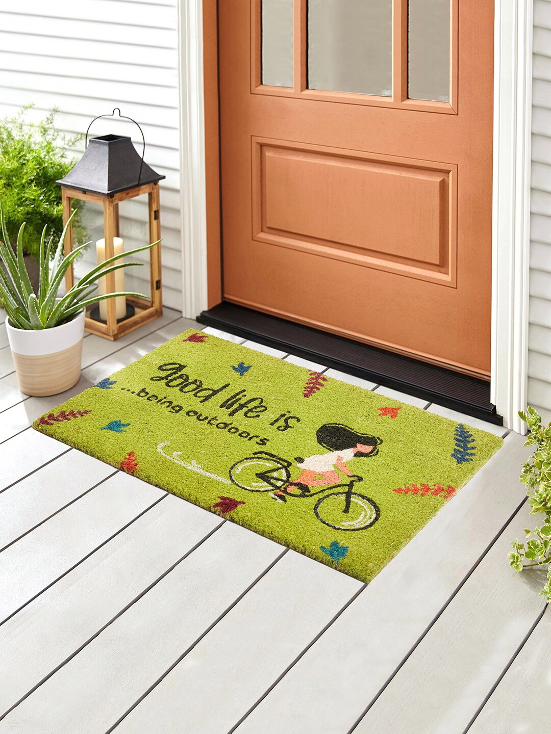 

HomeTown Good Life Is Being Outdoors Printed Coir Doormat, Green