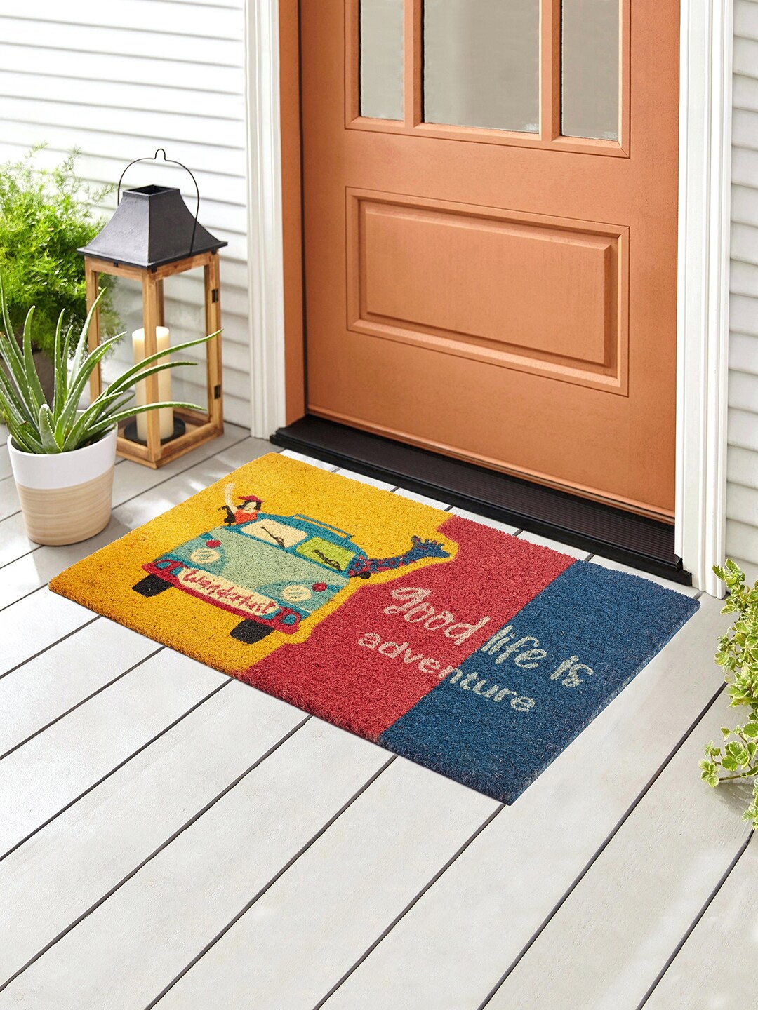 

HomeTown Good Life Is Adventure Printed Coir Doormat, Yellow