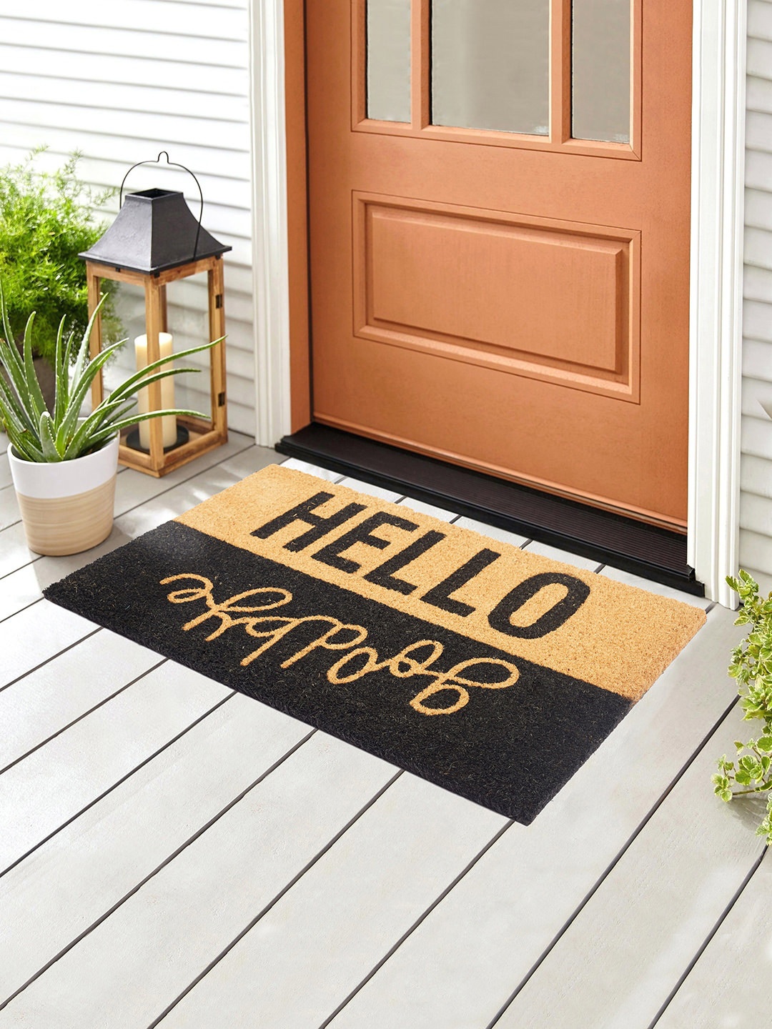 

HomeTown Printed Hello and Goodbye Printed Coir Doormat 40x60, Black