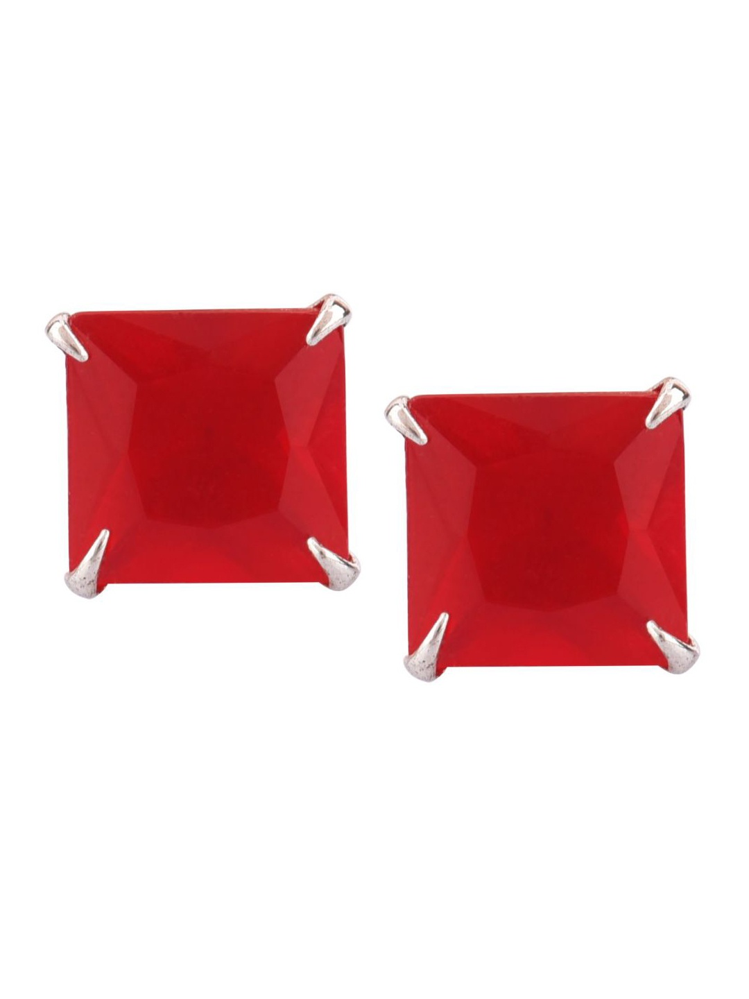 

Efulgenz Cubic Zirconia Studded Square Studs Earrings, Red