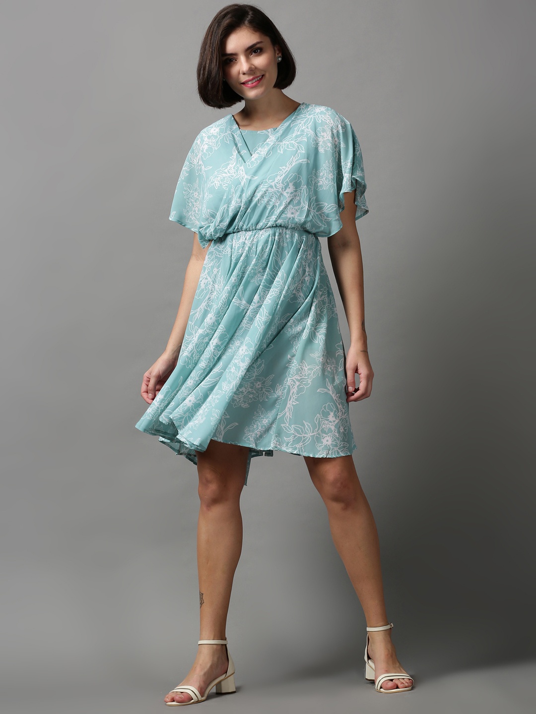 

SHOWOFF Women Floral Printed Georgette Knee Length Dress, Sea green