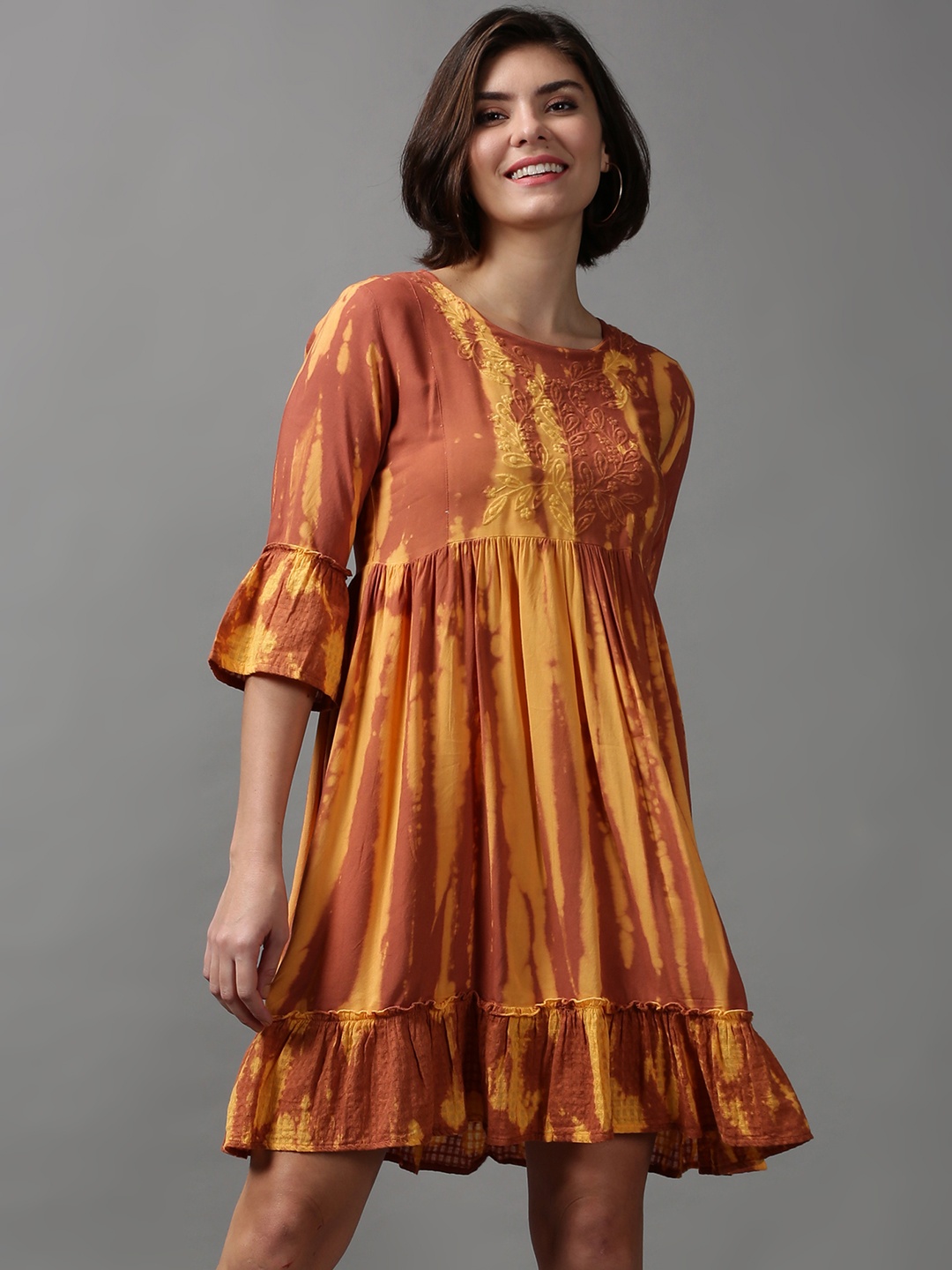 

SHOWOFF Tie and Dye Dyed Empire Dress, Brown