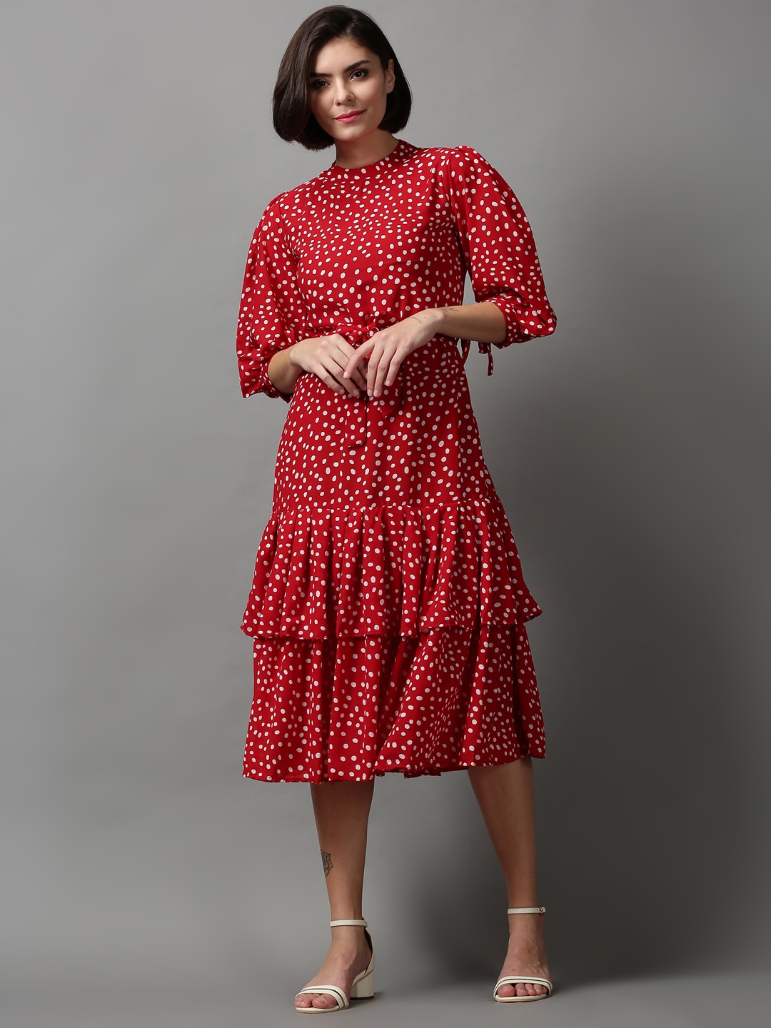 

SHOWOFF Layered Chiffon Shirt Midi Dress, Red
