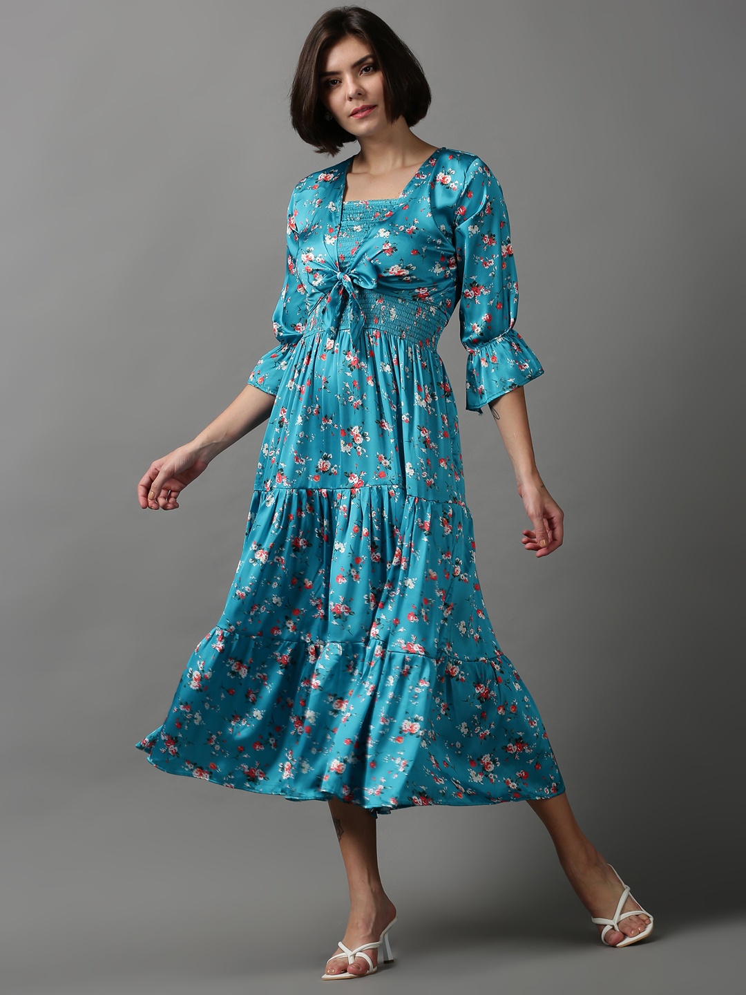 

SHOWOFF Floral Satin Maxi Dress, Turquoise blue