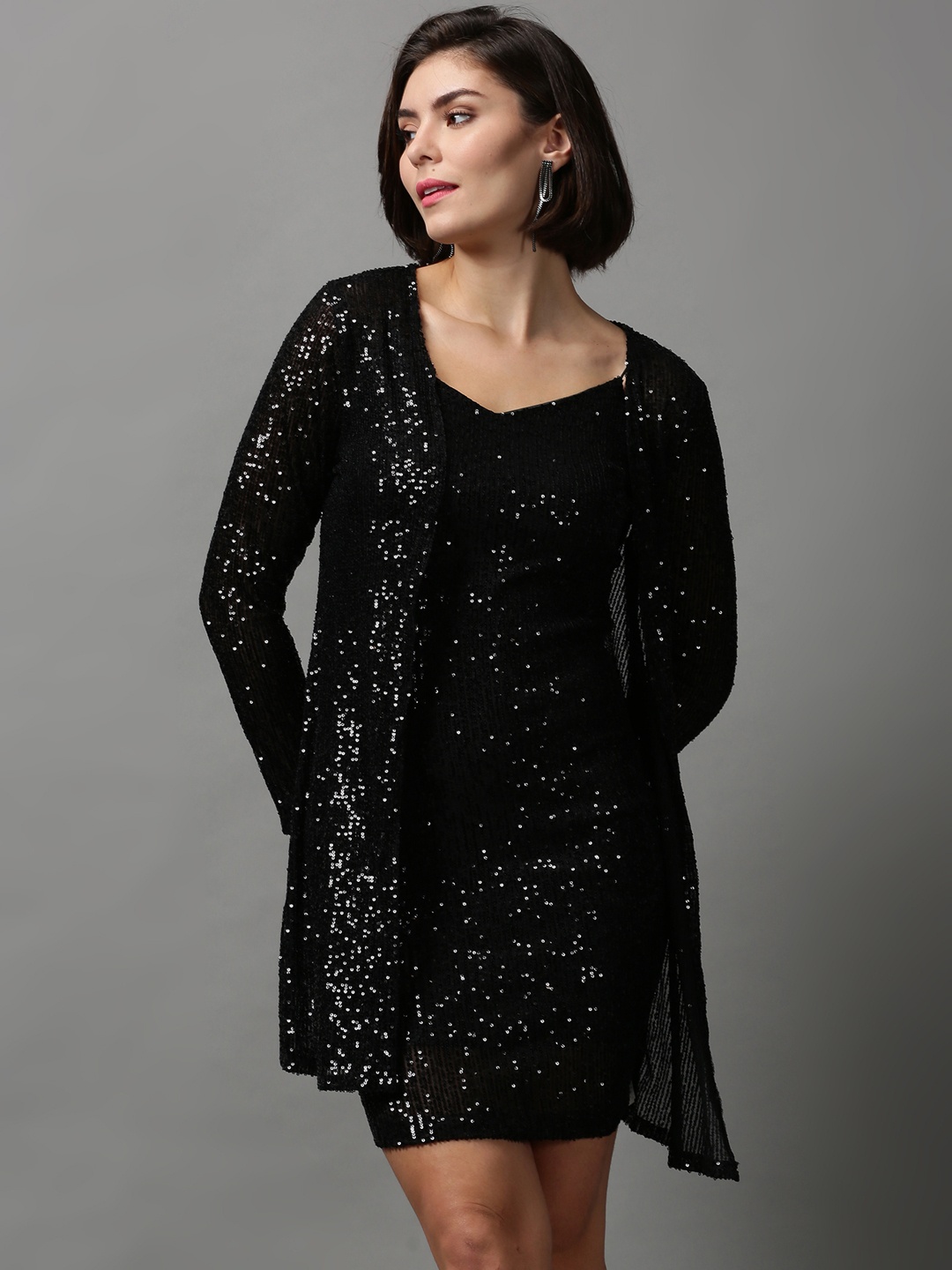 

SHOWOFF Embellished Net Sheath Dress, Black