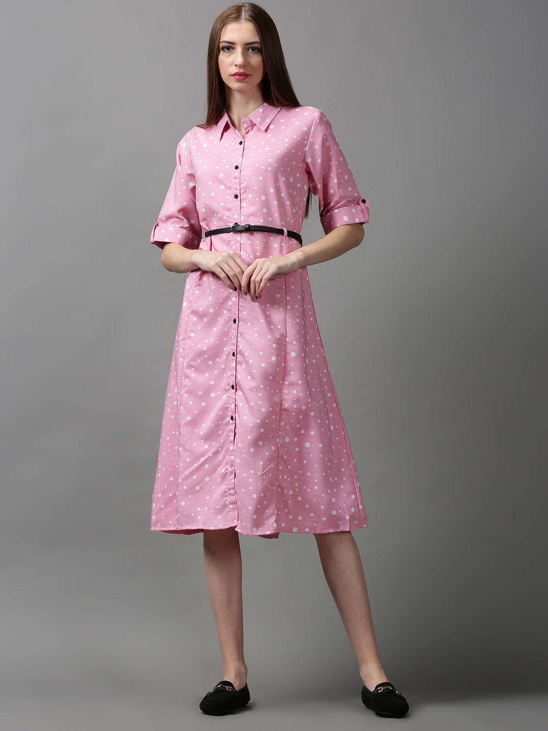 

SHOWOFF Women Polka Dots Cotton Shirt Dress, Pink