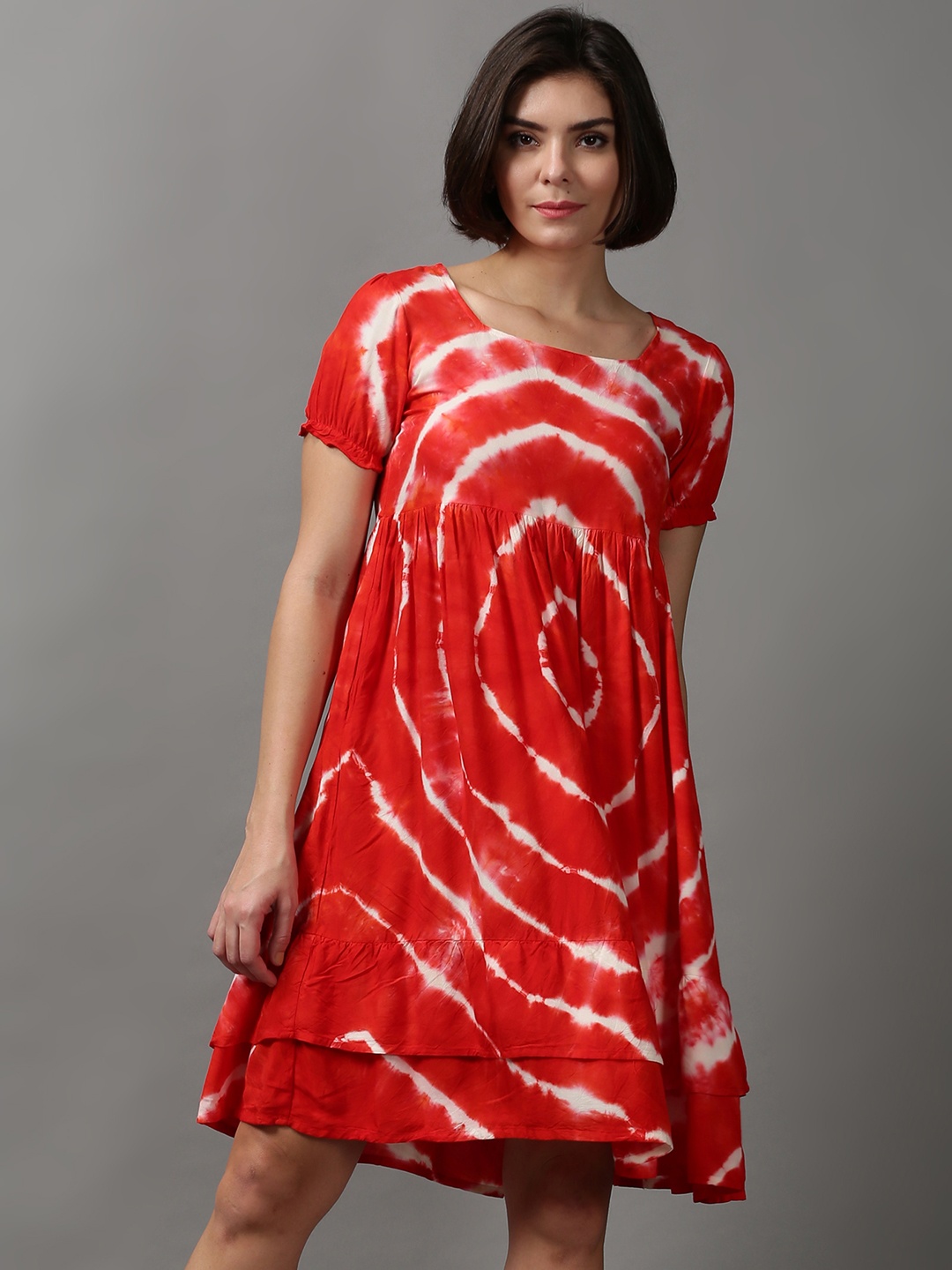 

SHOWOFF Women Tie and Dye Dyed Cotton A-Line Dress, Orange
