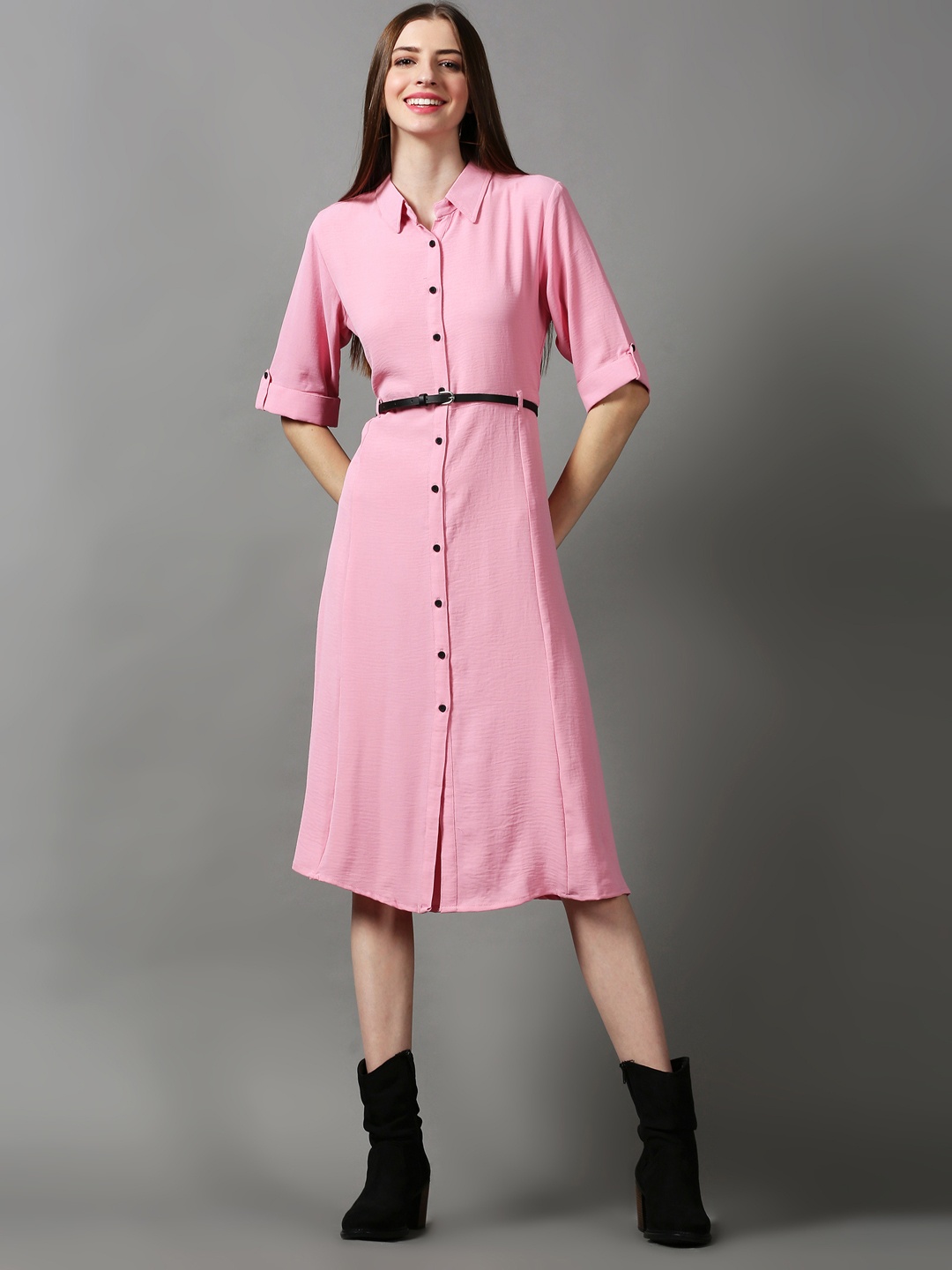 

SHOWOFF Women Solid Shirt Dress, Pink