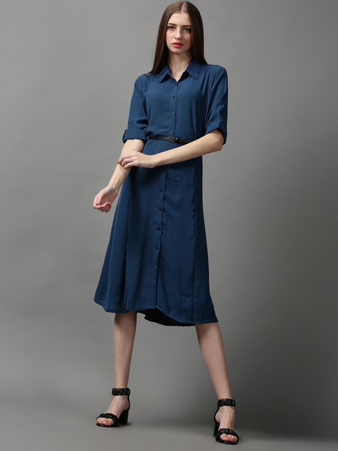 

SHOWOFF Women Solid Shirt Midi Dress, Teal