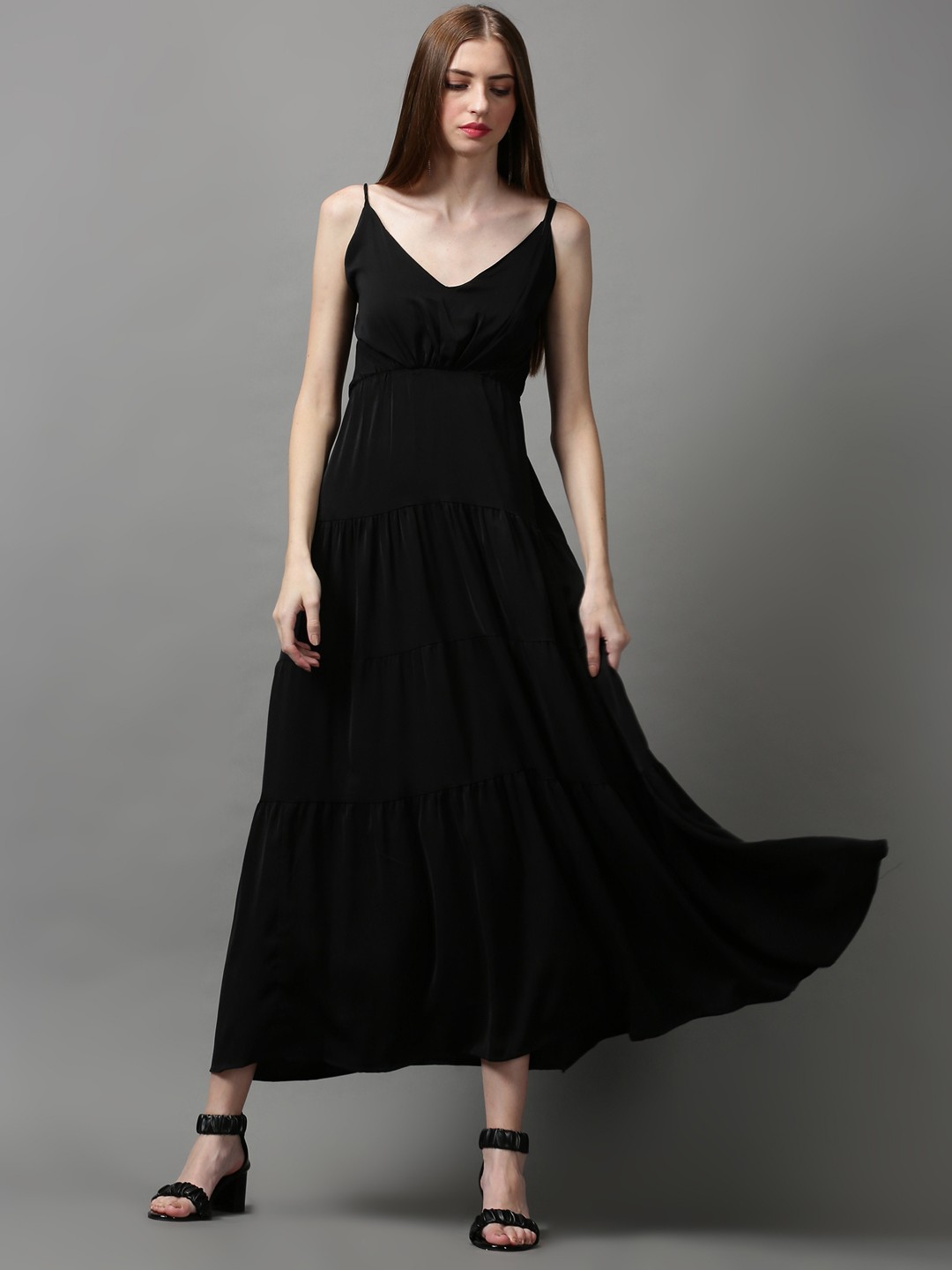 

SHOWOFF Women Solid Tiered Maxi Dress, Black