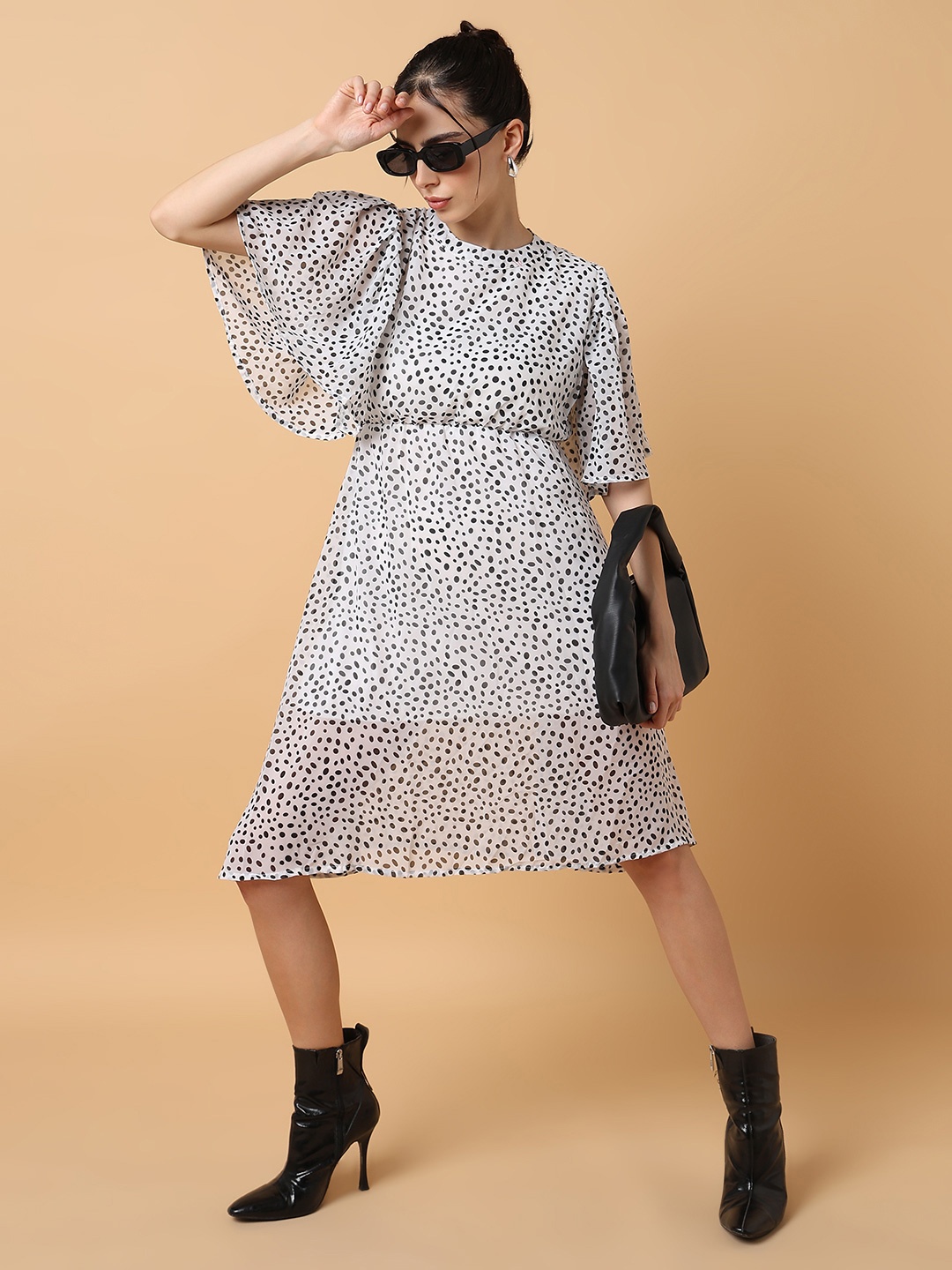 

SHOWOFF Women Polka Dot Printed Fit & Flare Dress, Off white