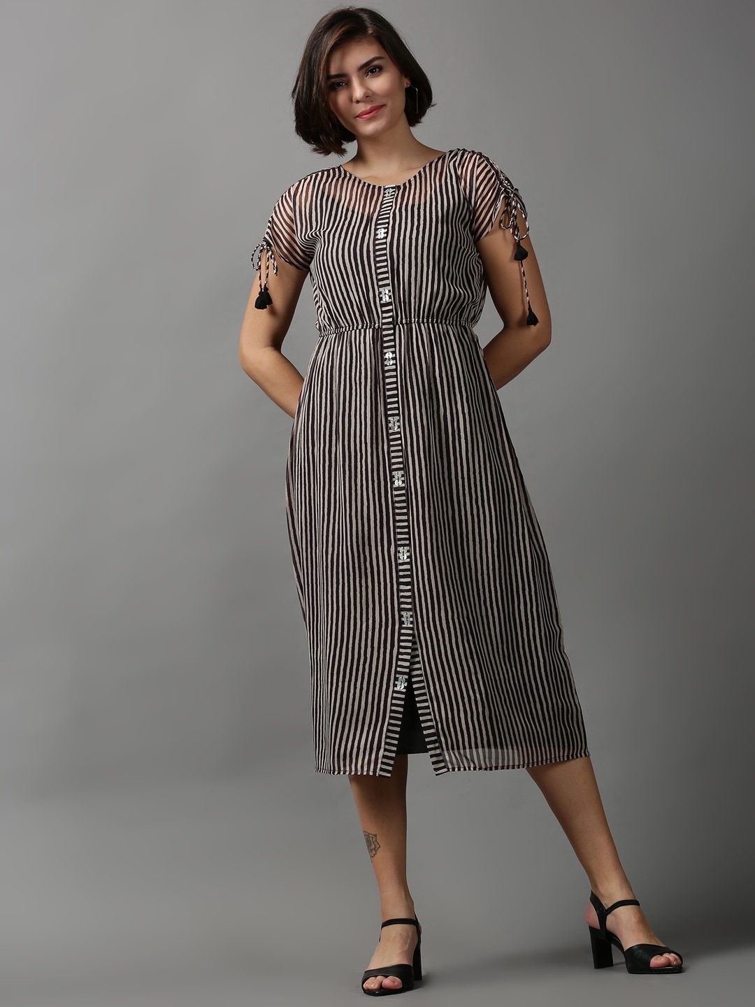 

SHOWOFF Women Striped Midi Dress, Black