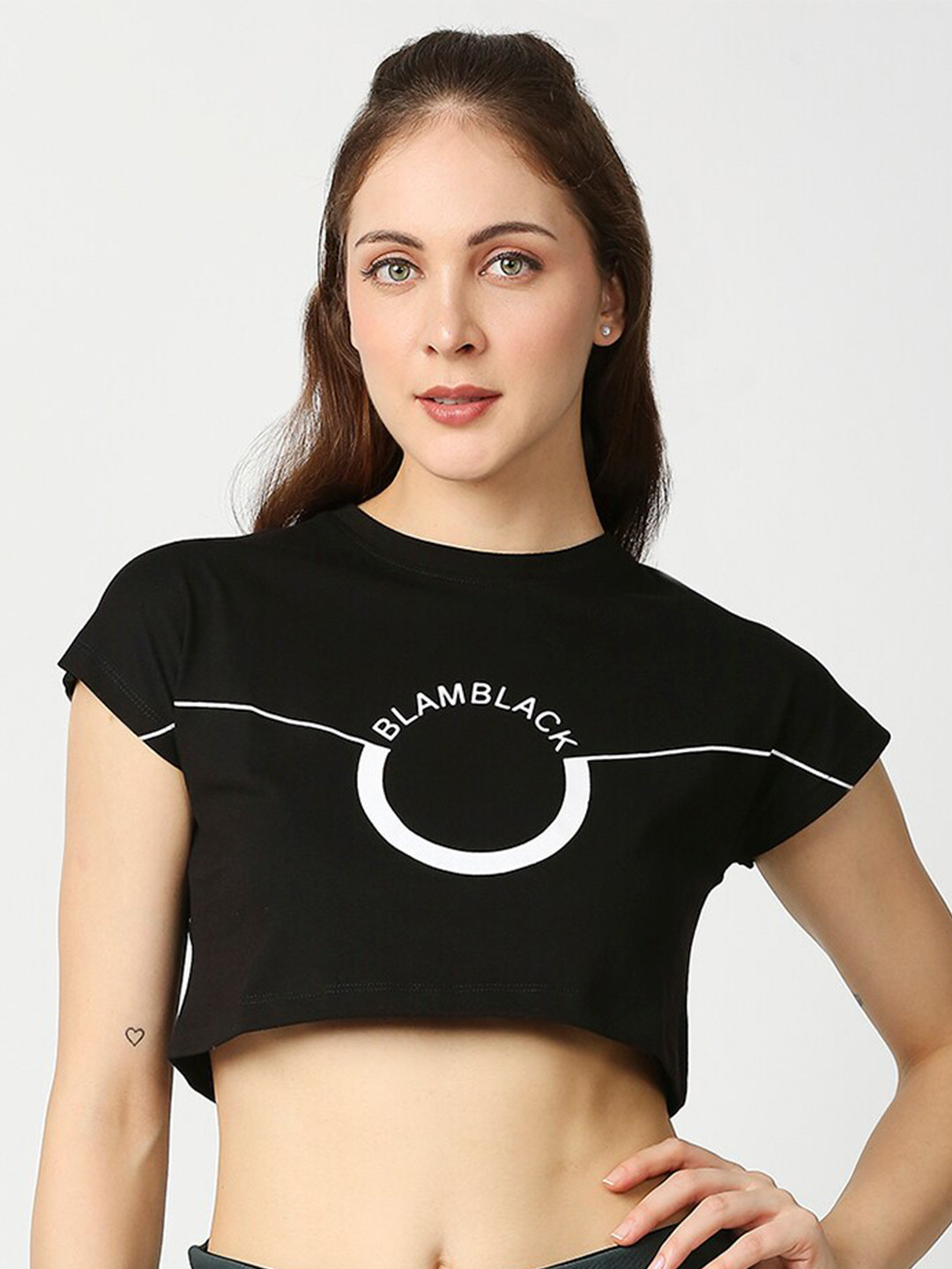 

Blamblack Women Print Crop Top, Black