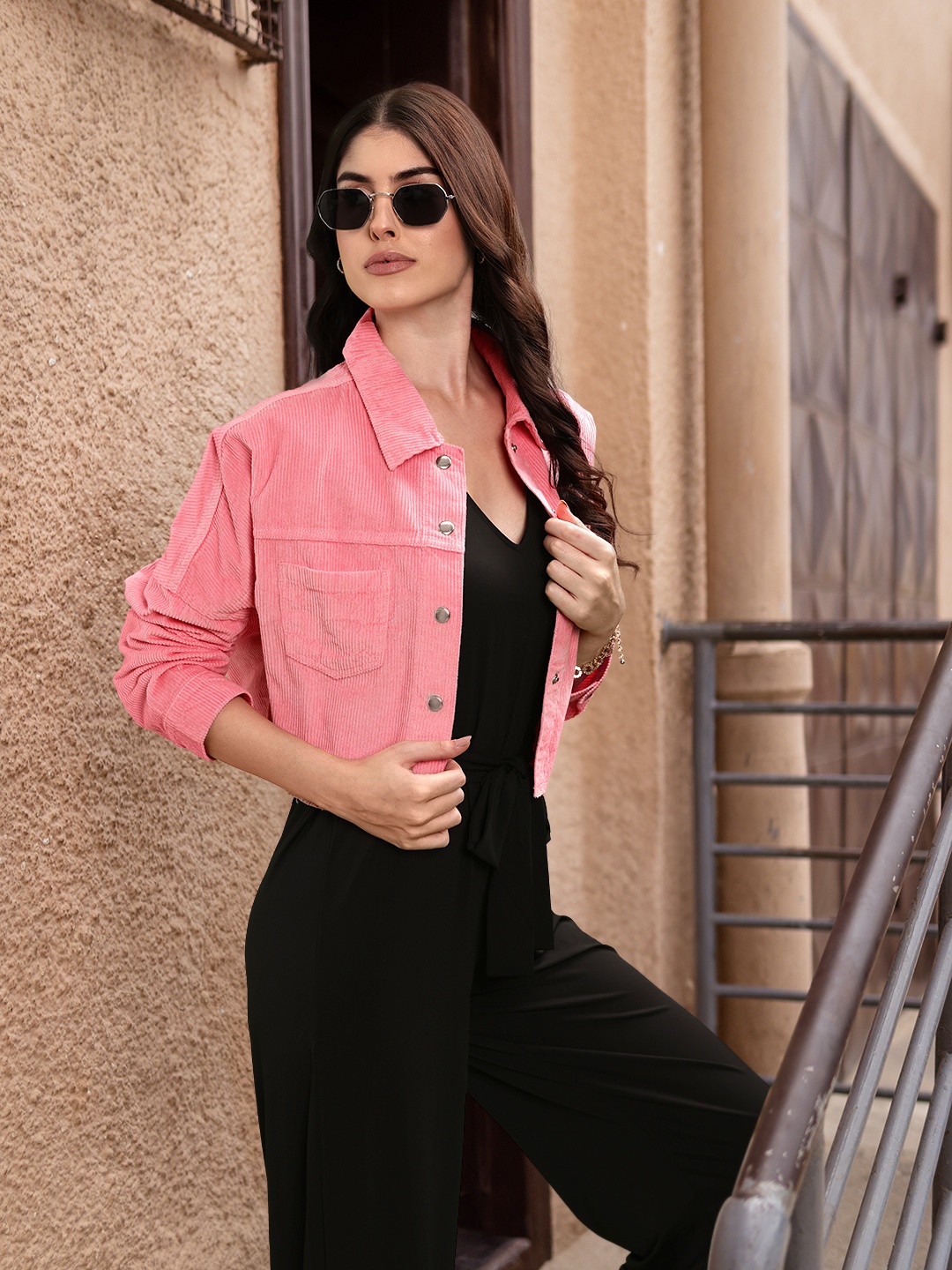 

FOREVER 21 Women Crop Tailored Jacket, Pink