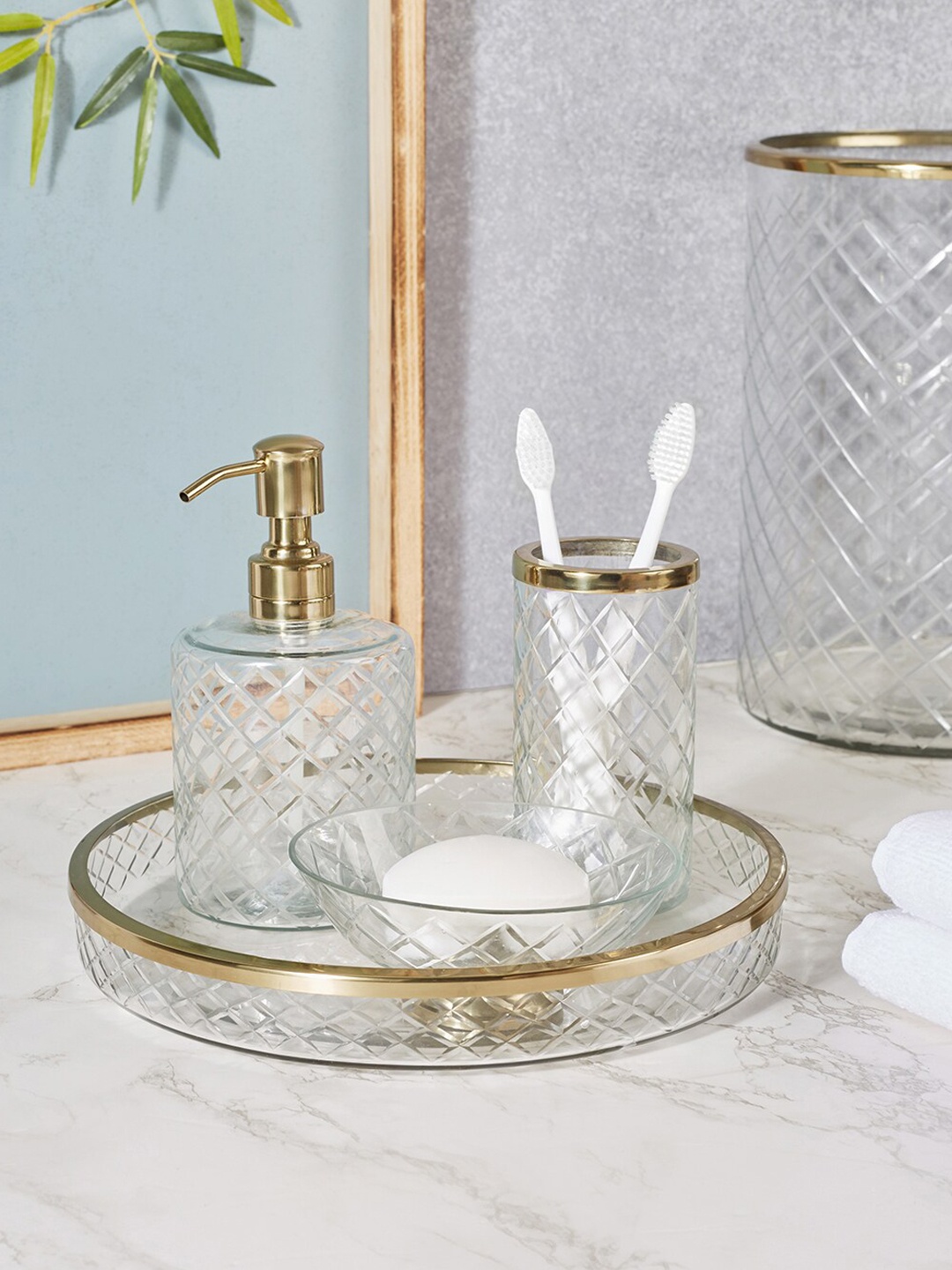 

HomeTown Textured Glass Matte Soap Dispenser, Transparent