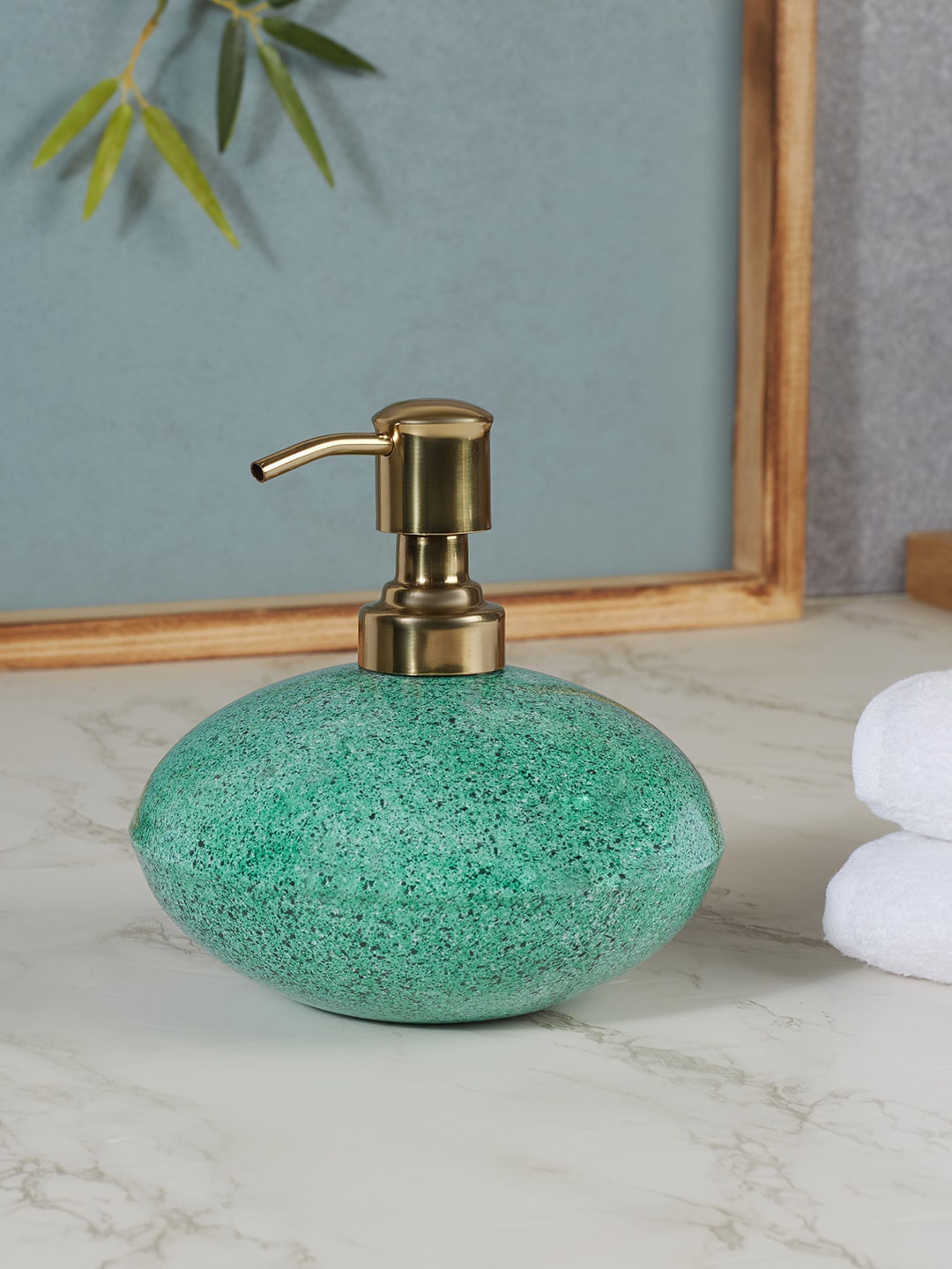 

HomeTown Textured Metal Sprinkle Finish Soap Dispenser, Turquoise blue