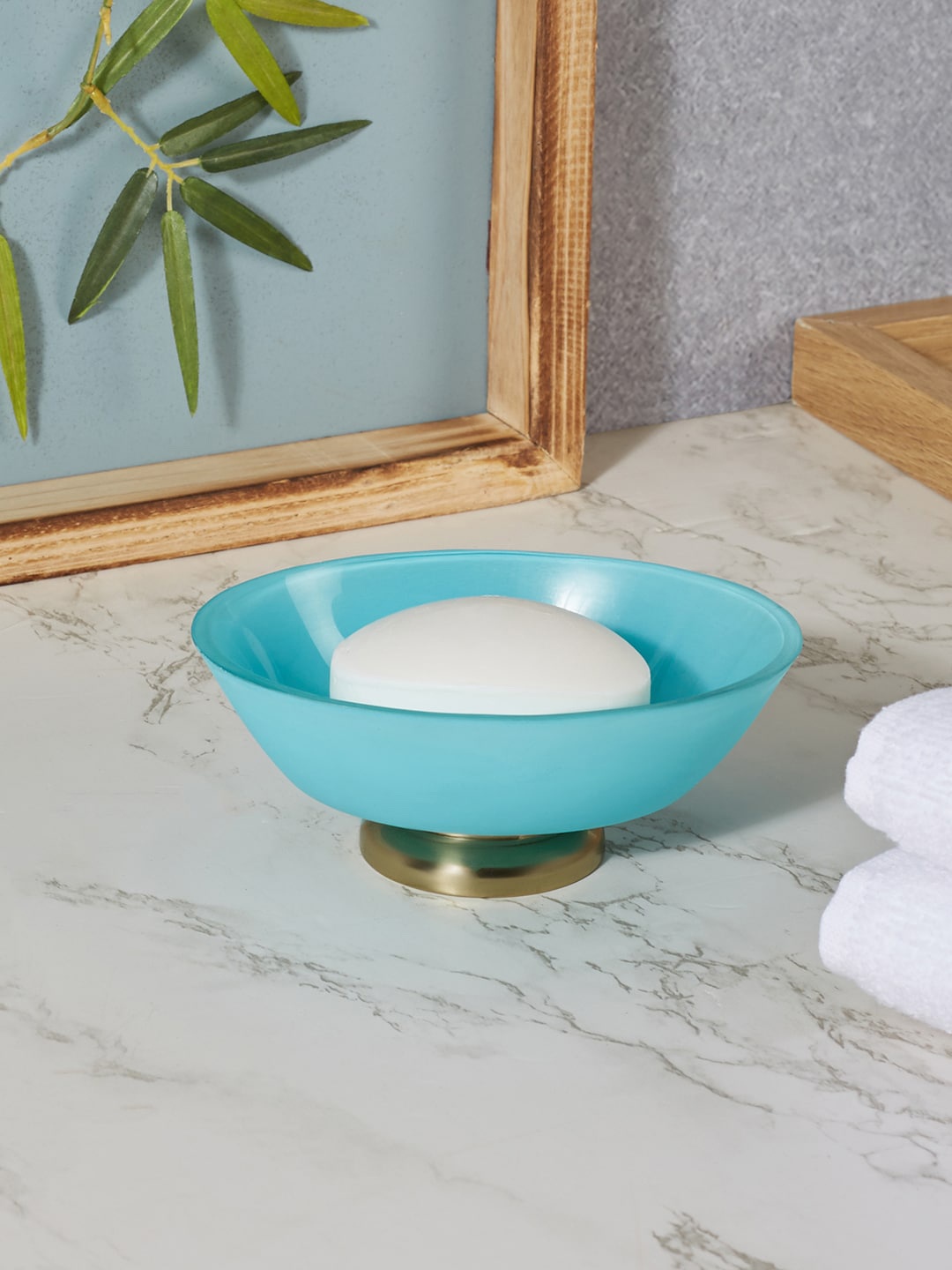 

HomeTown Solid Glass Soap Dish, Turquoise blue