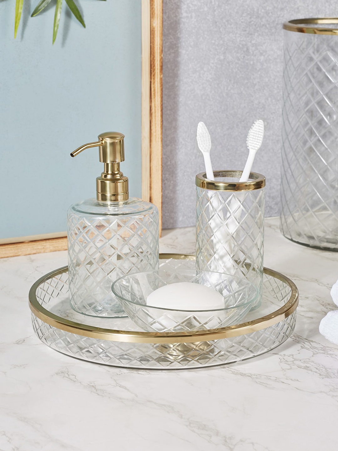 

HomeTown Glass Textured Soap Dish, Transparent