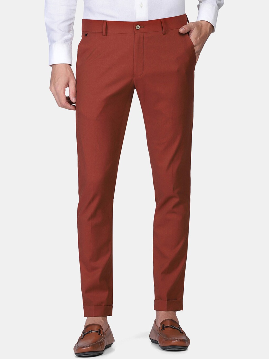 

Blackberrys Men Rust Slim Fit Low-Rise Chinos Trouser
