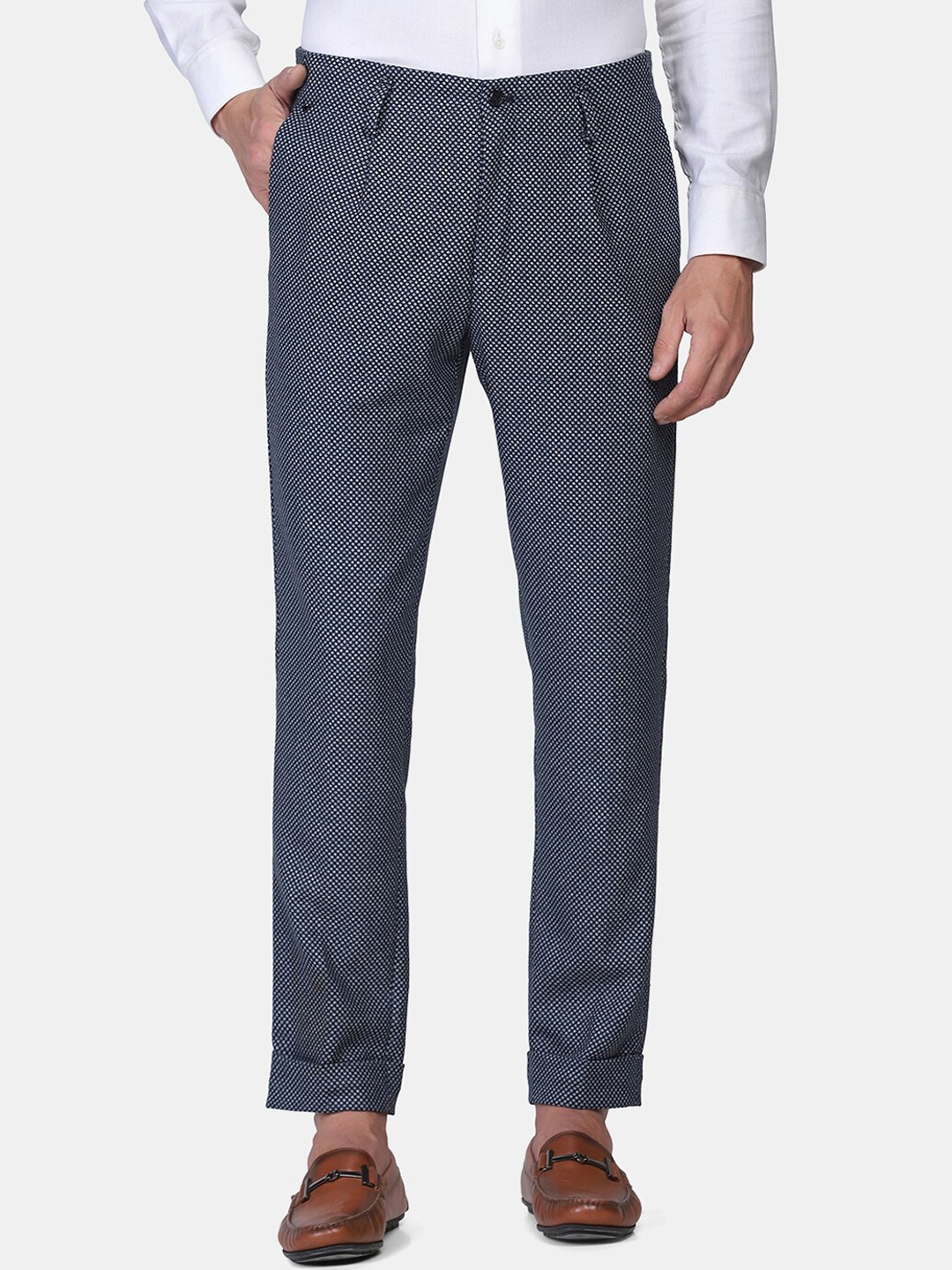 

Blackberrys Men Navy Blue Printed Comfort Pleated Trouser