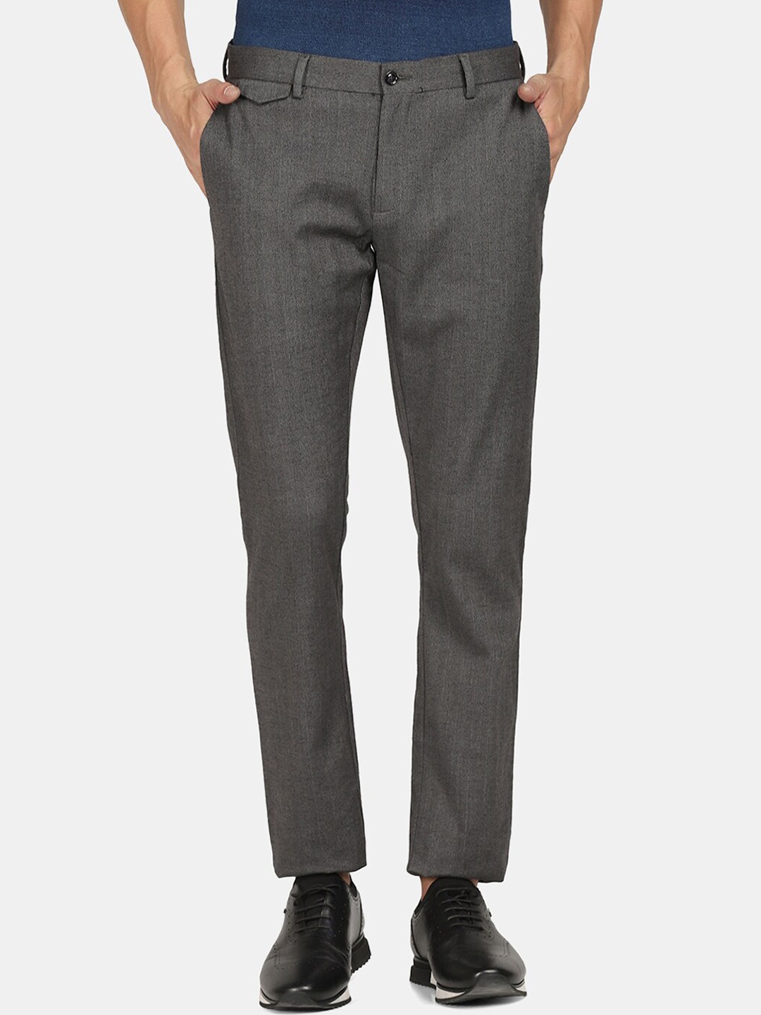 

Blackberrys Men Grey Checked Slim Fit Trouser