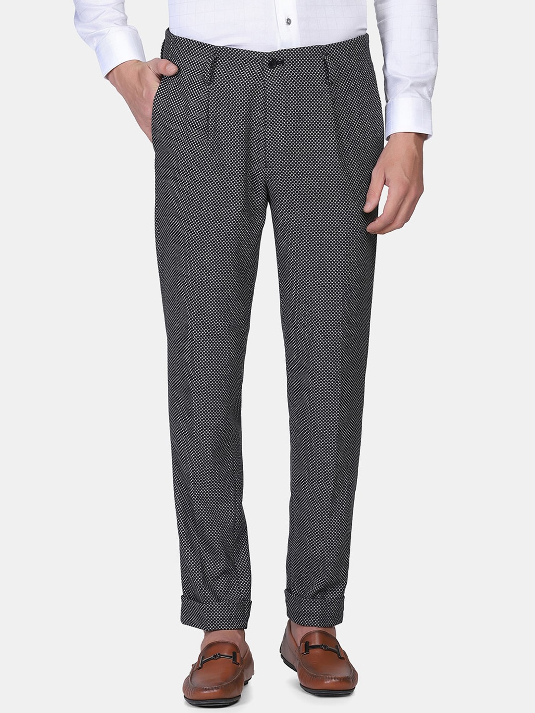 

Blackberrys Men Charcoal Textured Comfort Trousers