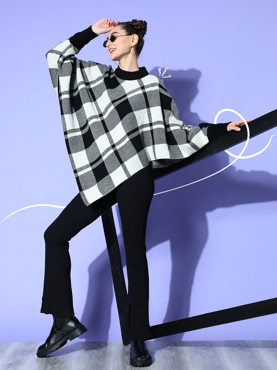 

Berrylush Women Elegant Black Checked Knits Bits Sweater