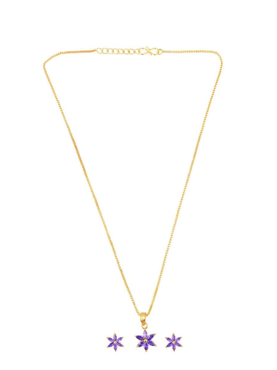 

Efulgenz Gold-Plated Crystal-Studded Elegant Delicate Floral Pendant Set