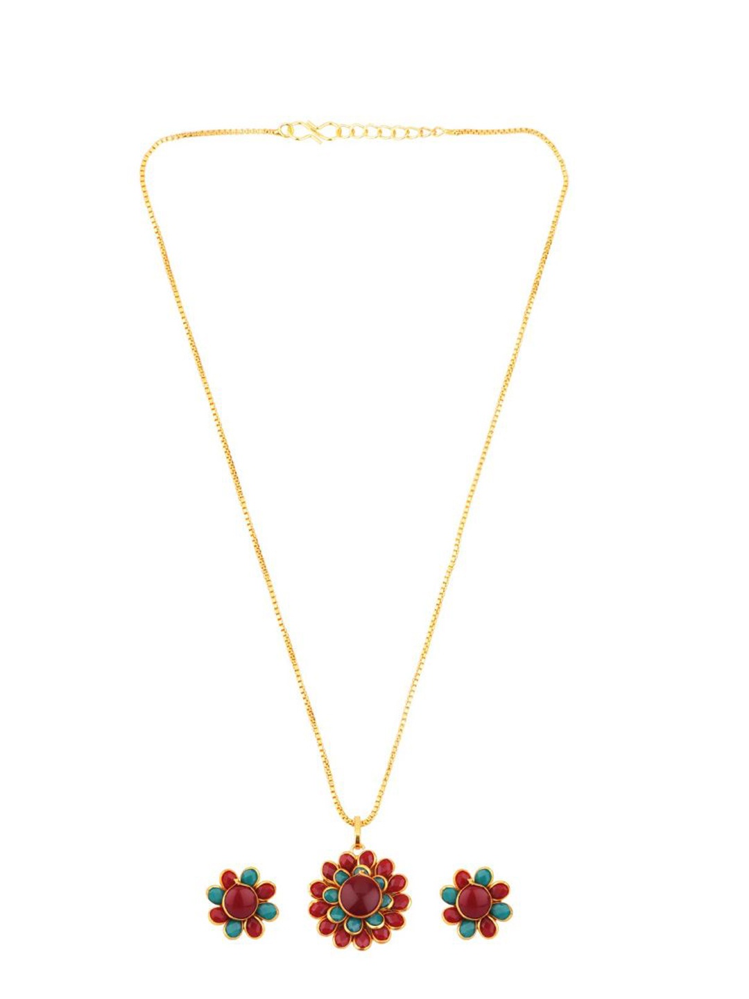 

Efulgenz Gold-Plated Stone-Studded Designed Pendant Jewellery Set