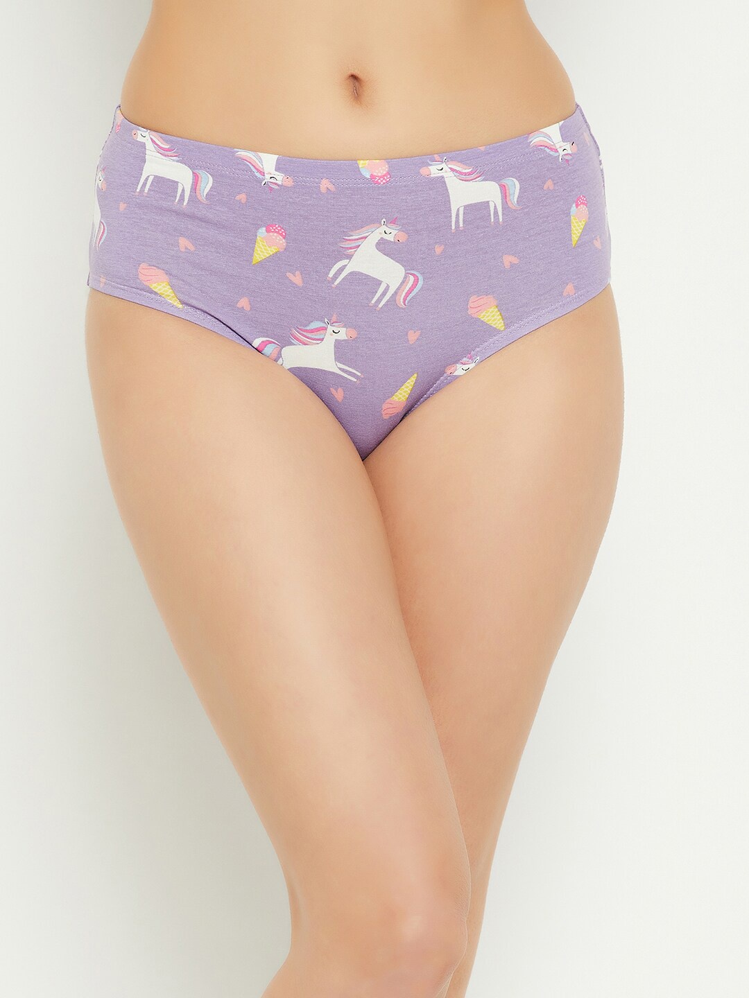 Clovia Women Printed Hipster Cotton Briefs, Purple