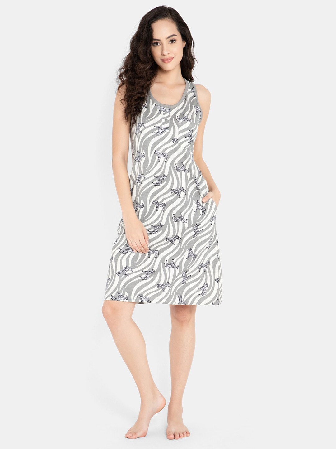 

Clovia T-Shirt Printed Nightdress, Grey