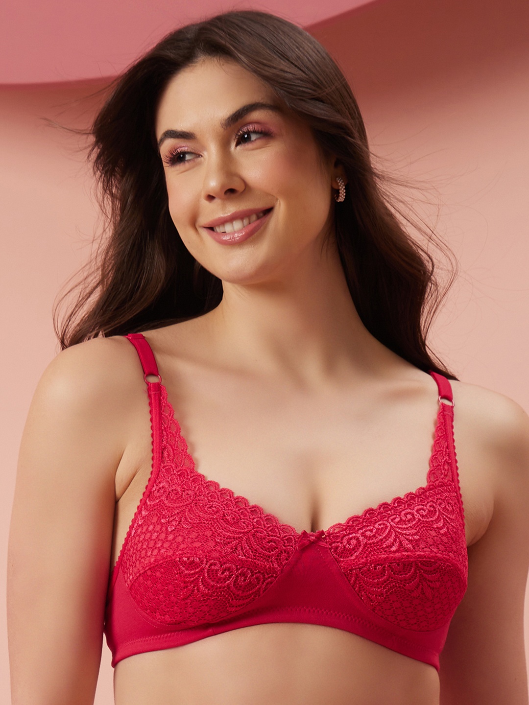 

Clovia Non-Padded Non-Wired Full Cup Lace Bra BR0228A1442B, Pink