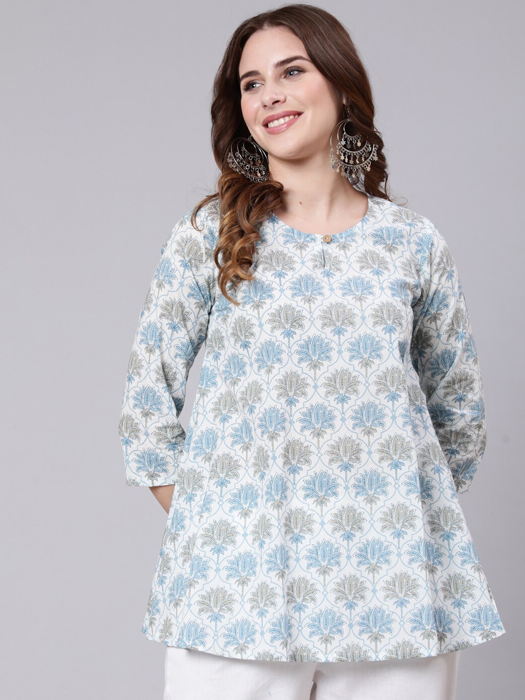 

ETHNIC STREET Women Floral Printed Pure Cotton A-Line Top, Off white