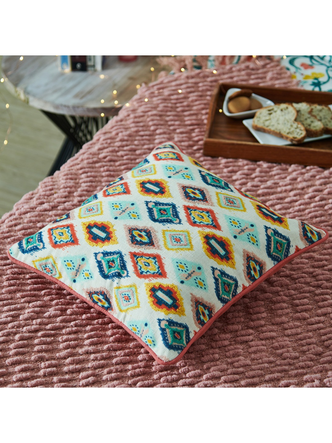 

Chumbak Ethnic Motifs Square Cushion Covers, Cream