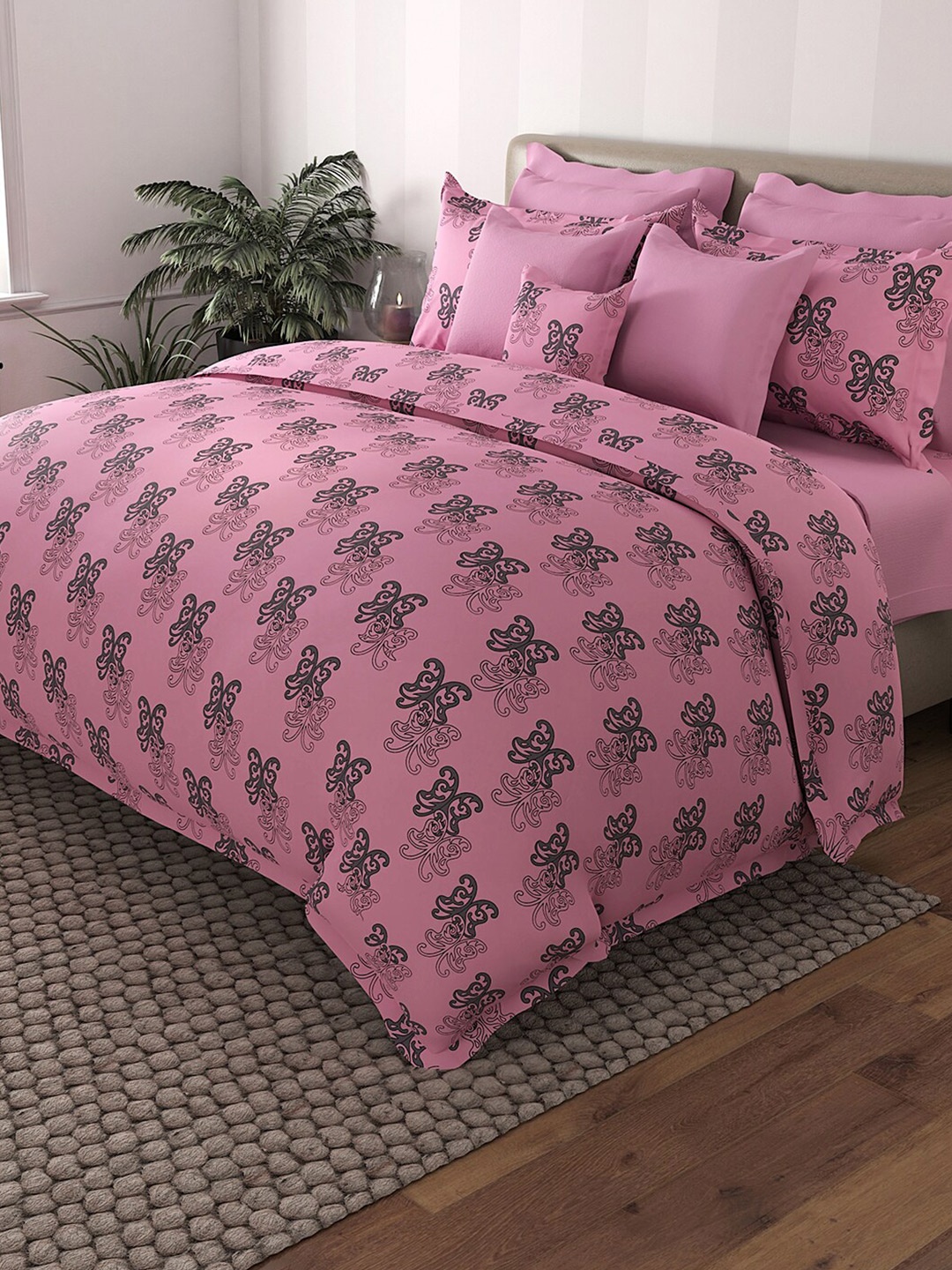 

By Adab Printed 400 TC Egyptian Cotton King Bedsheet with 2 Pillow Covers, Pink