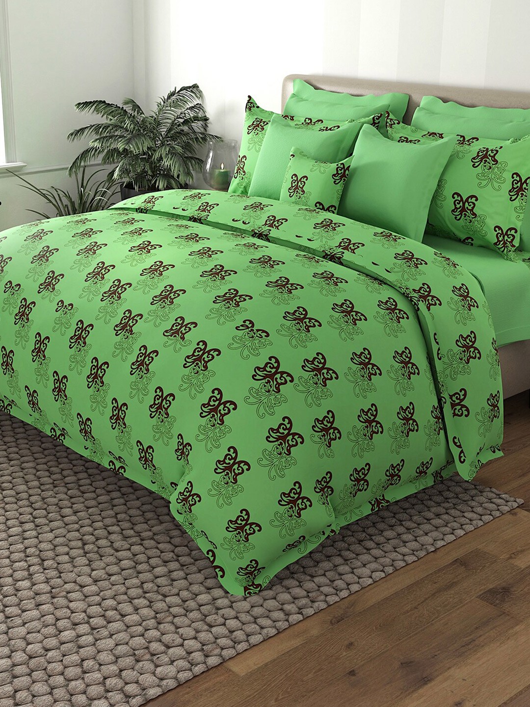 

By Adab Printed 400 TC Egyptian Cotton King Bedsheet with 2 Pillow Covers, Green