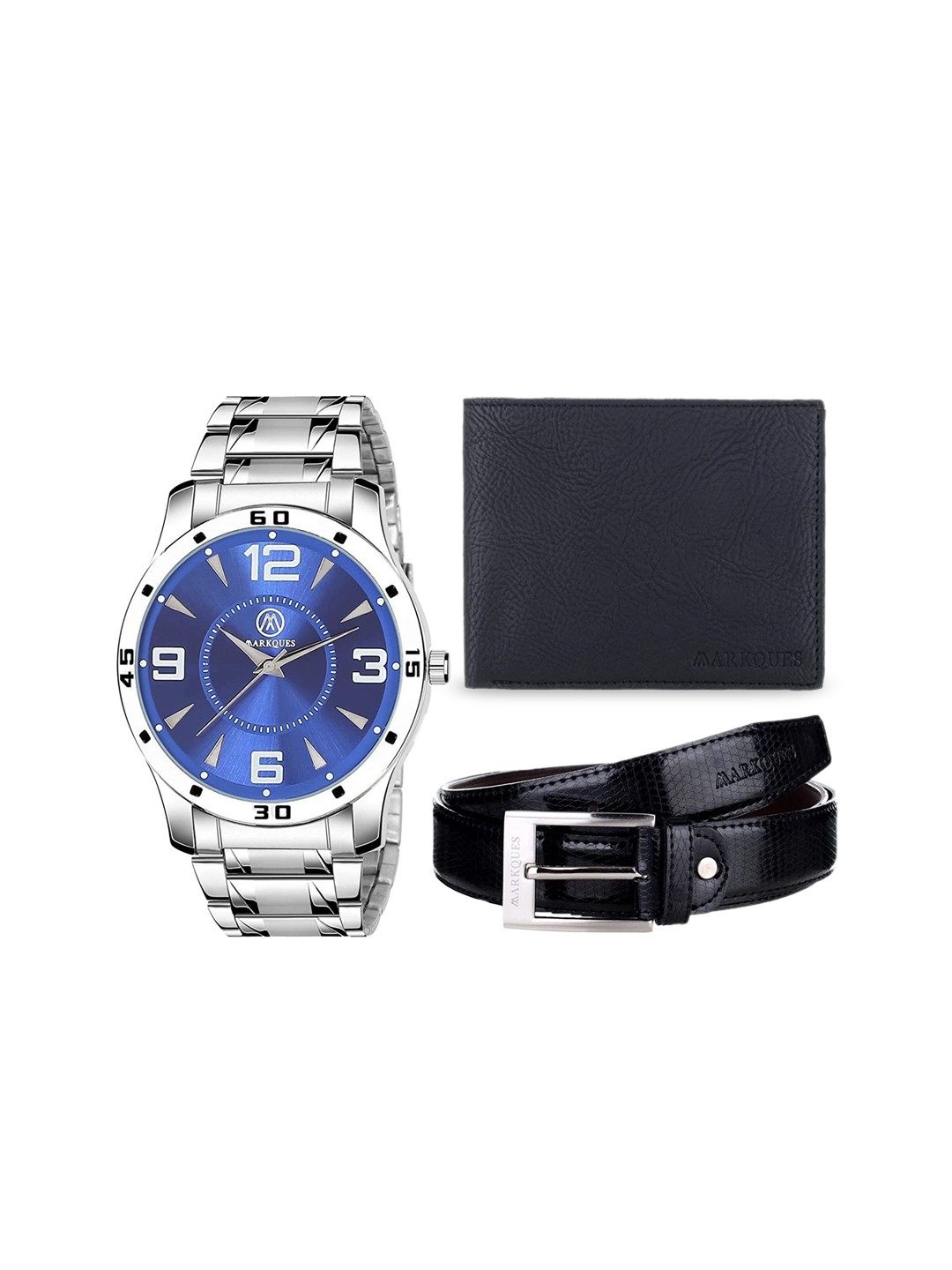 

MARKQUES Men Solid Leather Accessory Gift Set, Black