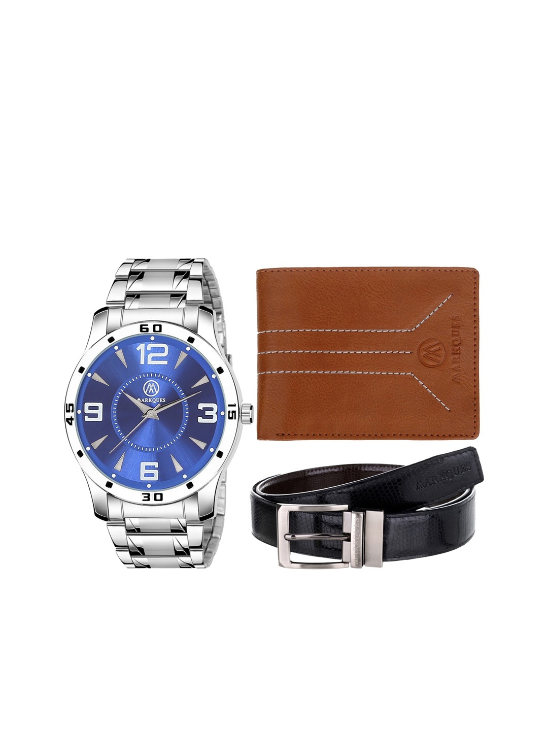 

MARKQUES Set of 3 Men's Watch, Wallet And Belt Festival Gift Set, Brown