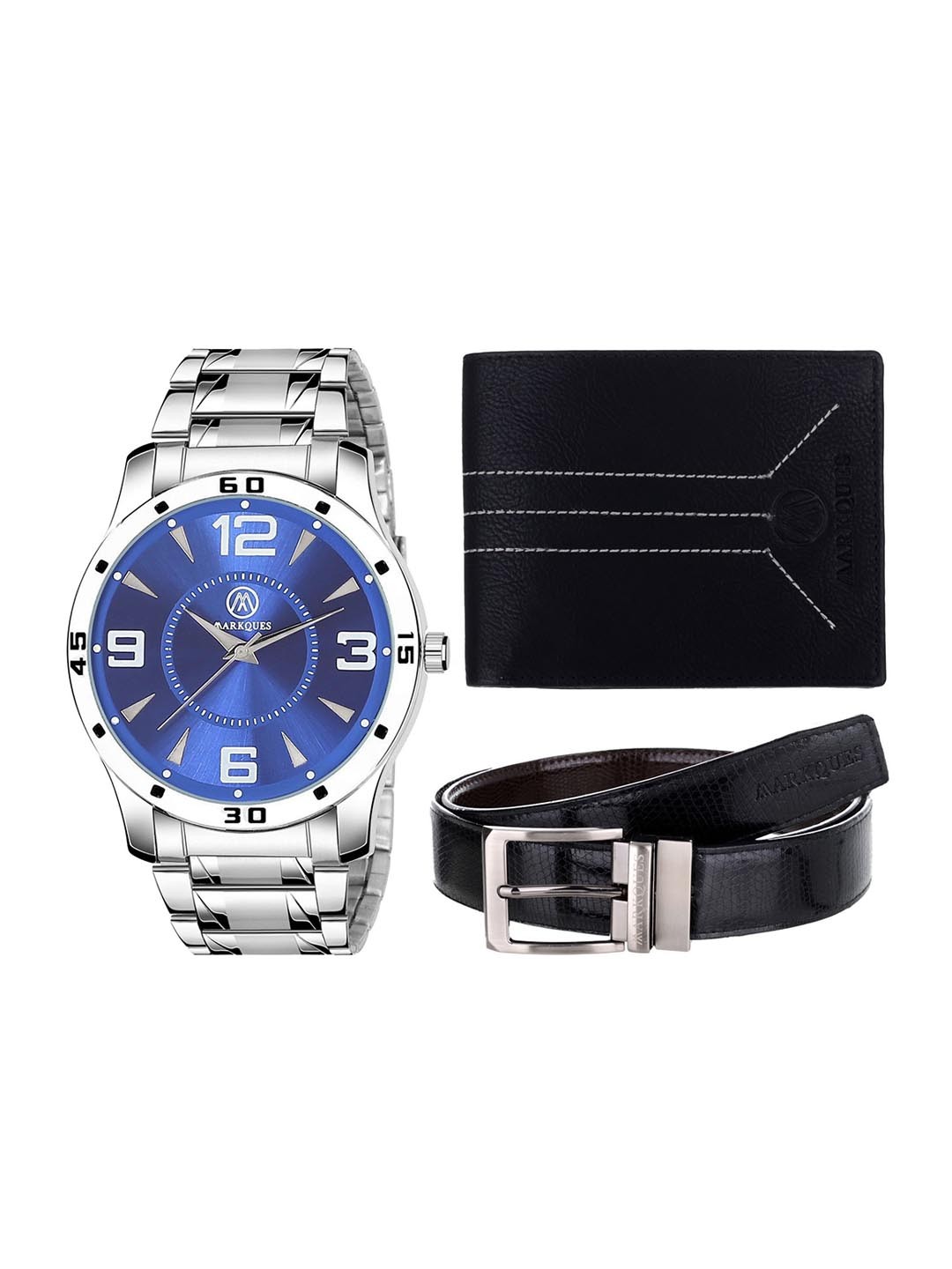 

MARKQUES Men Solid Leather Accessory Gift Set, Blue
