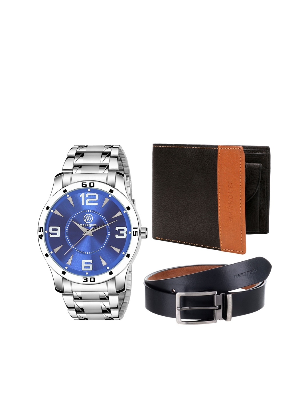 

MARKQUES Men Solid Leather Accessory Gift Set, Black