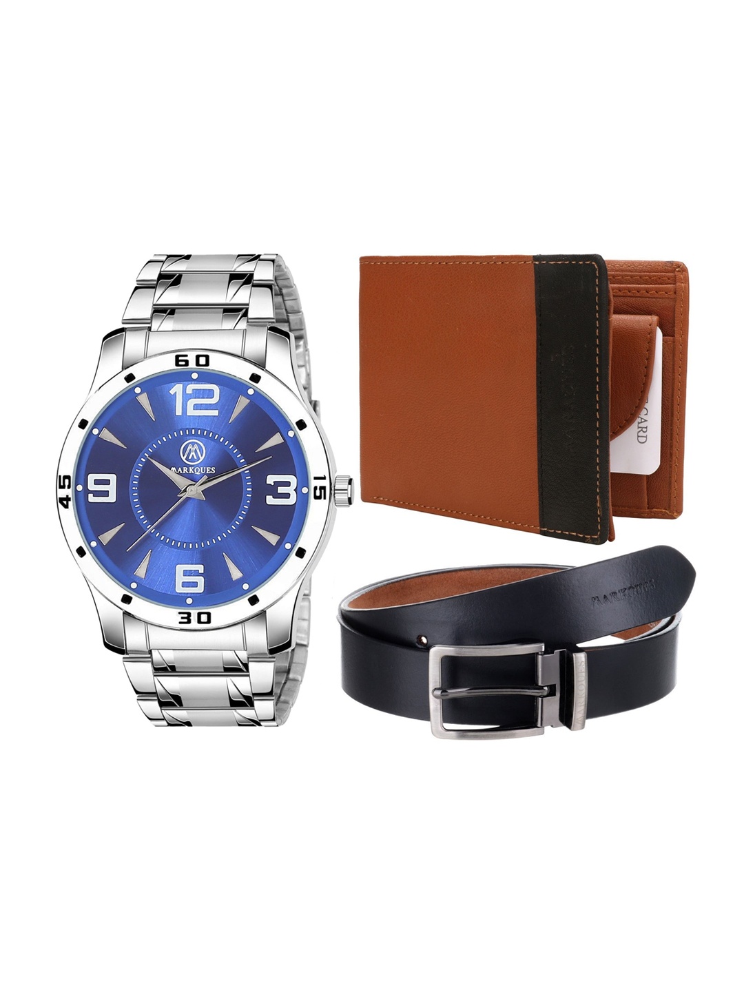 

MARKQUES Set of 3 Men's Watch, Wallet And Belt Festival Gift Set, Brown