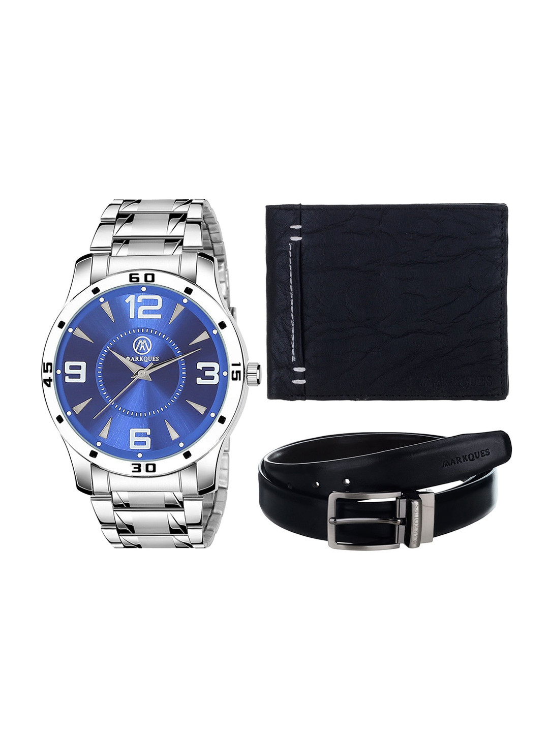 

MARKQUES Men Solid Leather Accessory Gift Set, Black