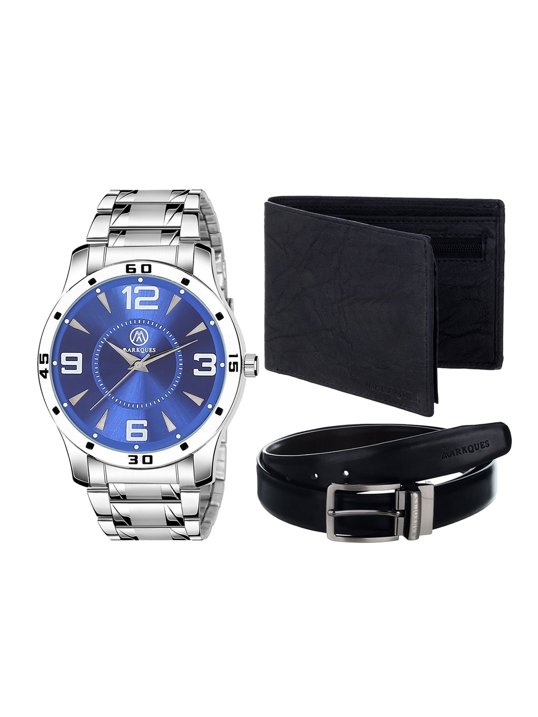 

MARKQUES Men Solid Leather Accessory Gift Set, Black