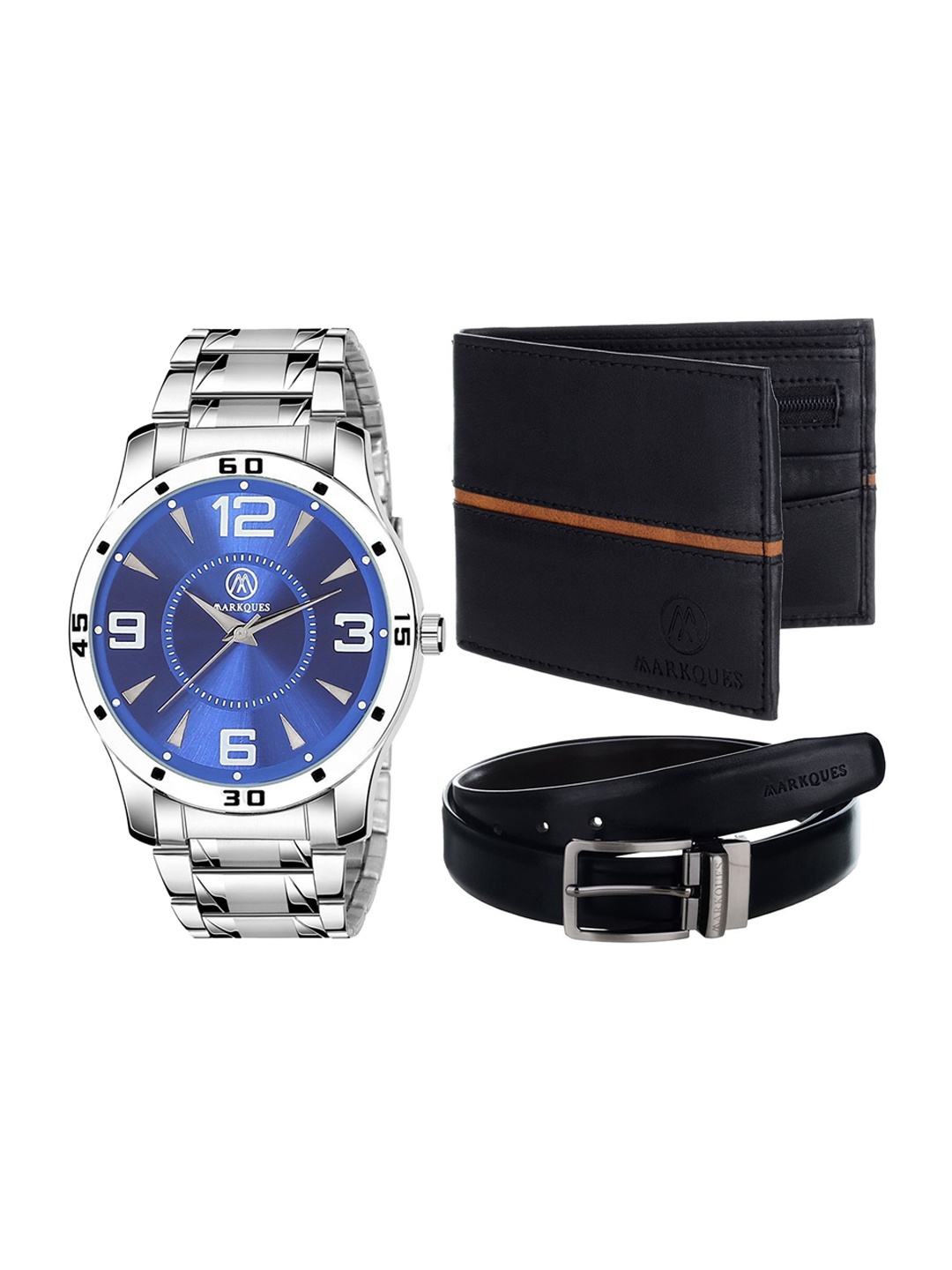 

MARKQUES Men Solid Leather Accessory Gift Set, Blue