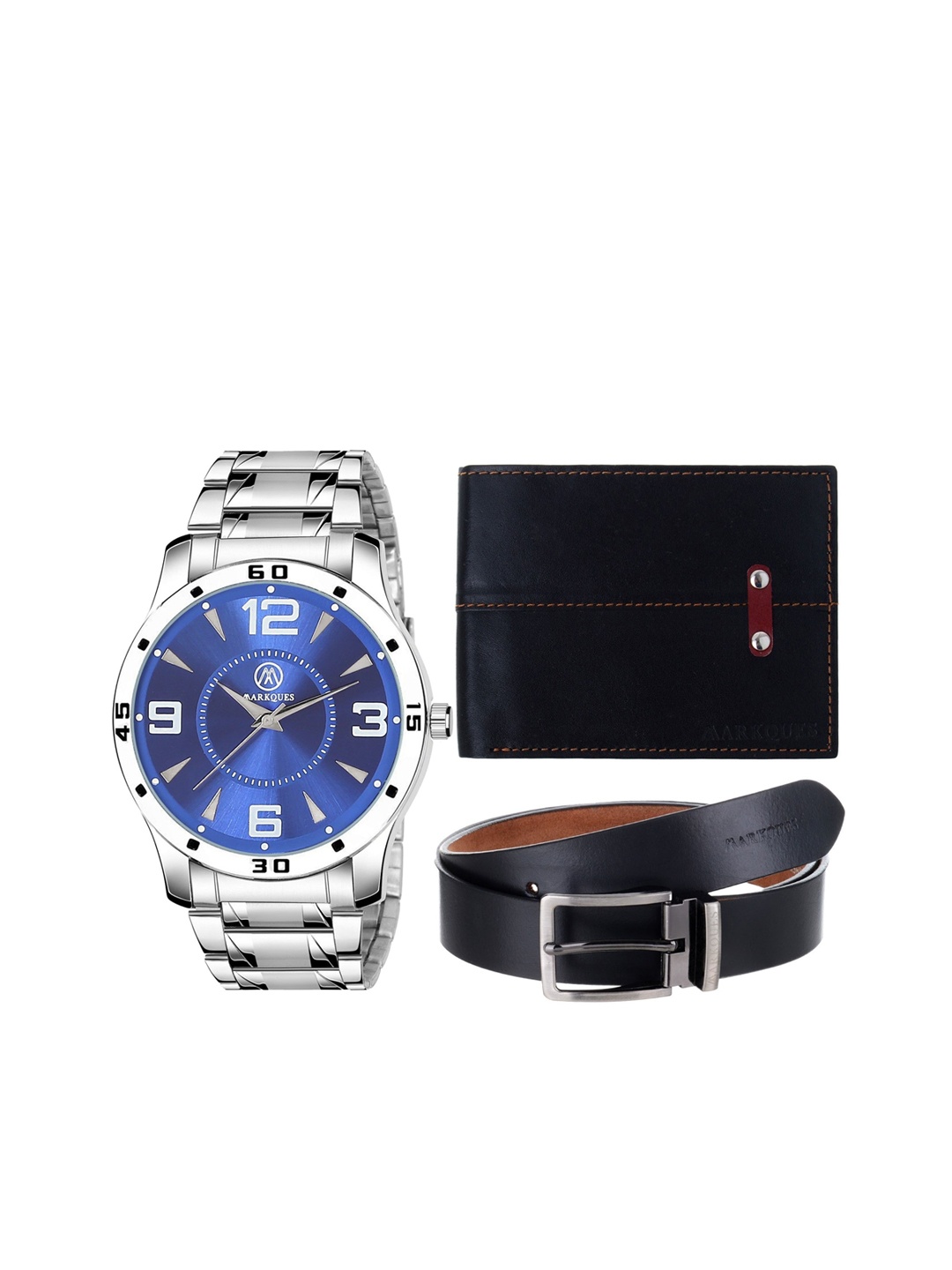 

MARKQUES Men Solid Leather Accessory Gift Set, Black