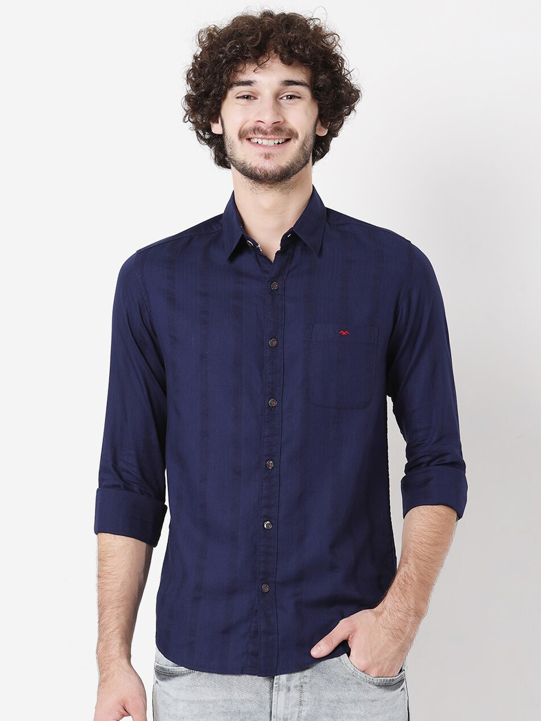 

Mufti Men Navy Blue Classic Slim Fit Checked Casual Shirt