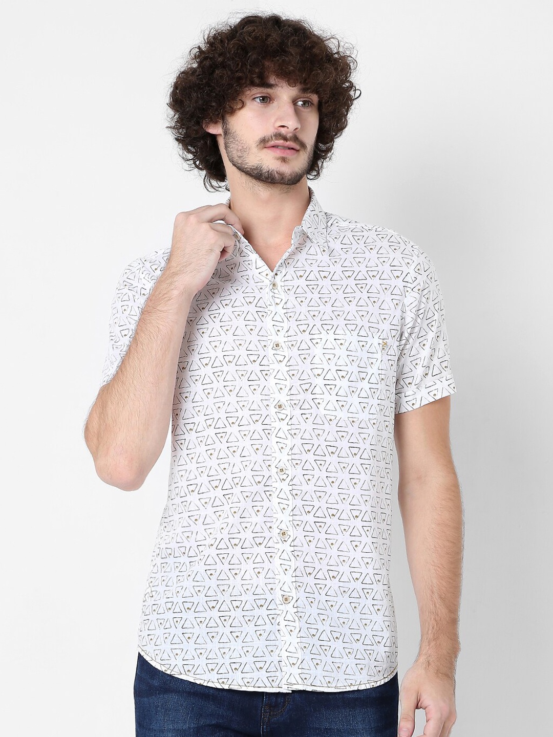

Mufti Men Plus Size Classic Slim Fit Printed Pure Cotton Casual Shirt, White