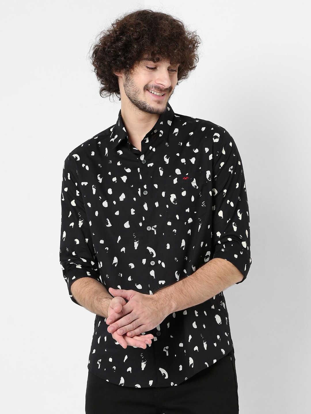 

Mufti Men Classic Slim Fit Printed Casual Shirt, Black